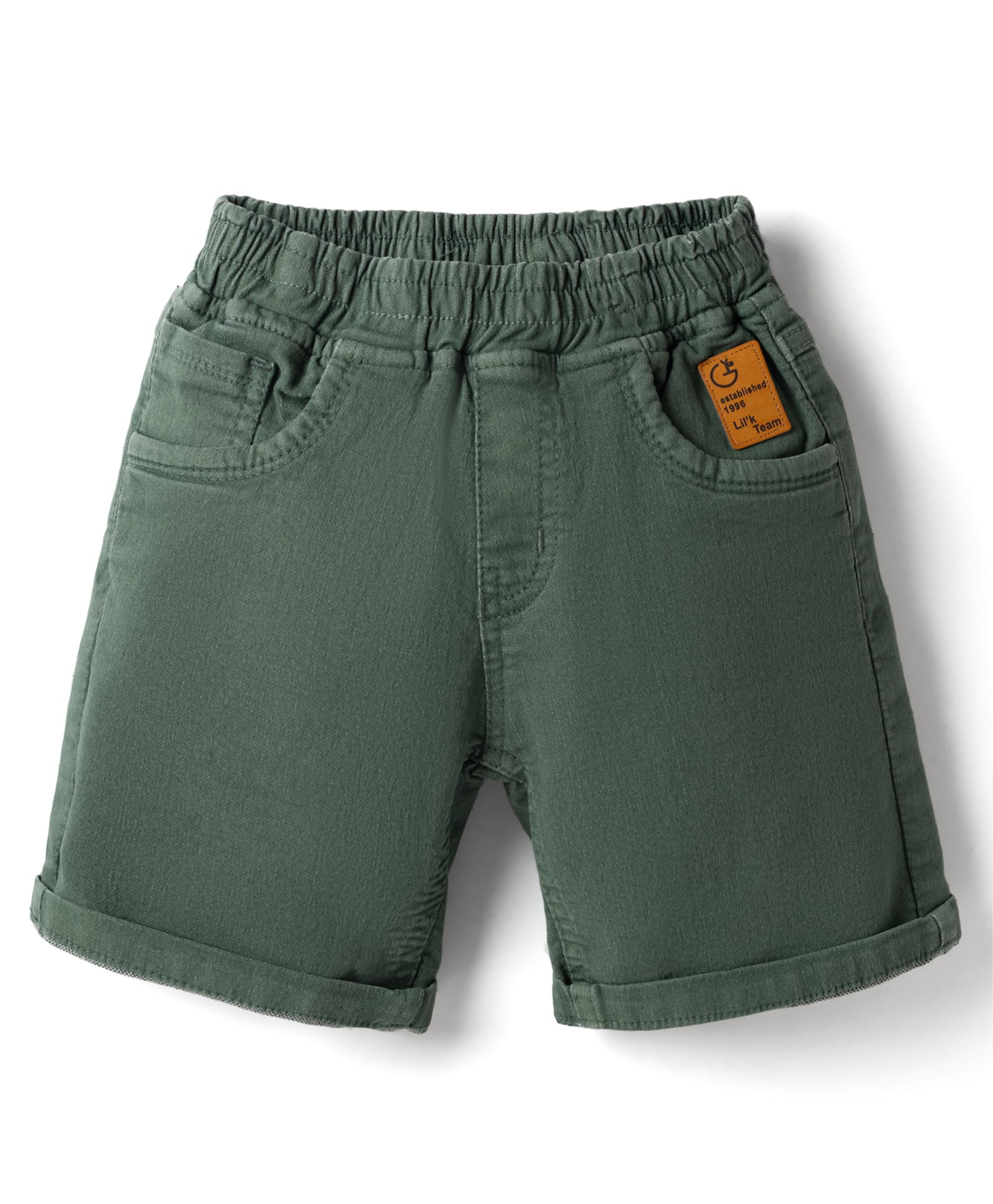 Little Kangaroos Woven Knee Length Washed Denim Shorts - Olive Green-image-1
