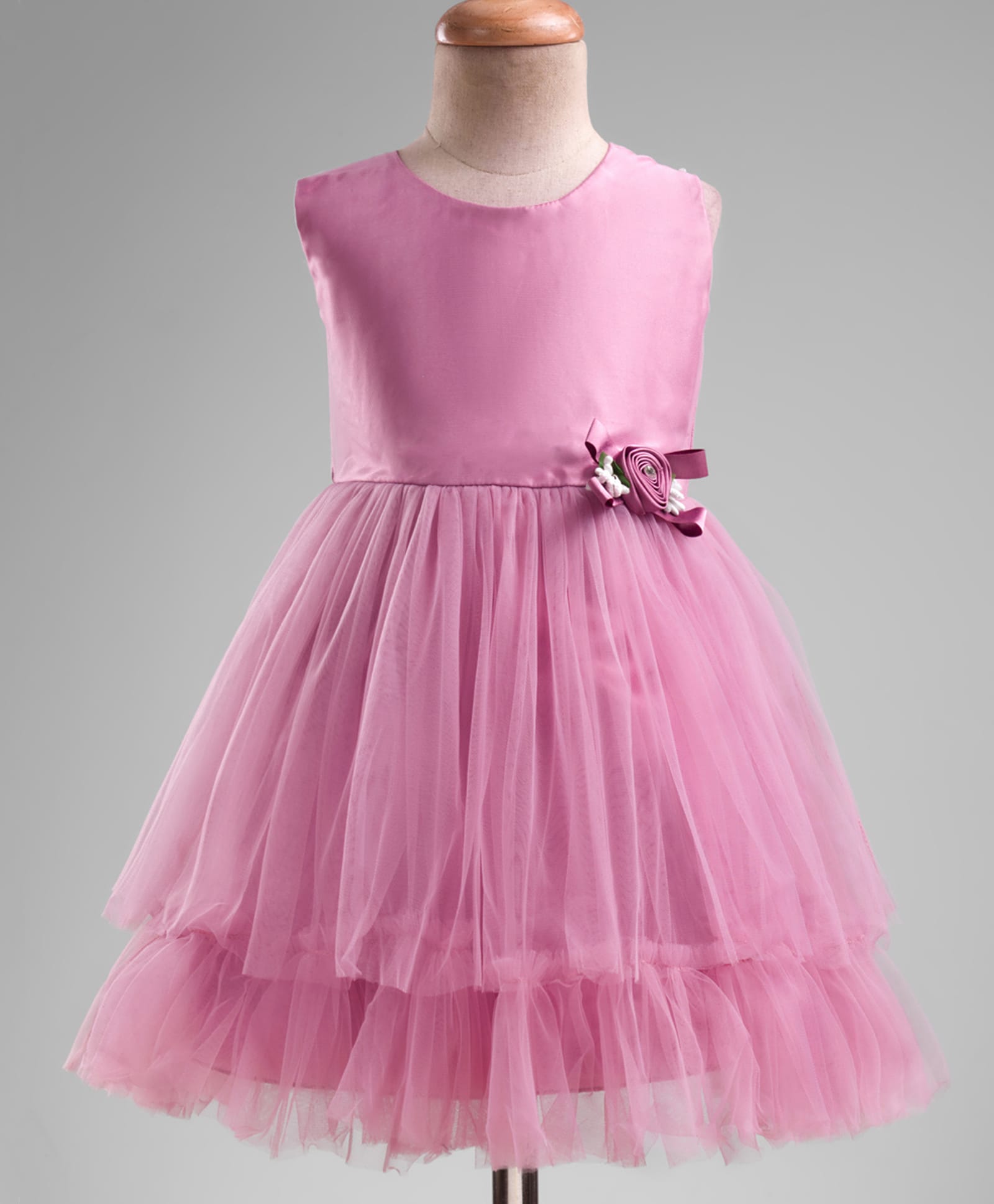 Enfance Sleeveless Stone Embellished Floral Applique Detailed Knee Length Dress - Onion Pink-picture-15