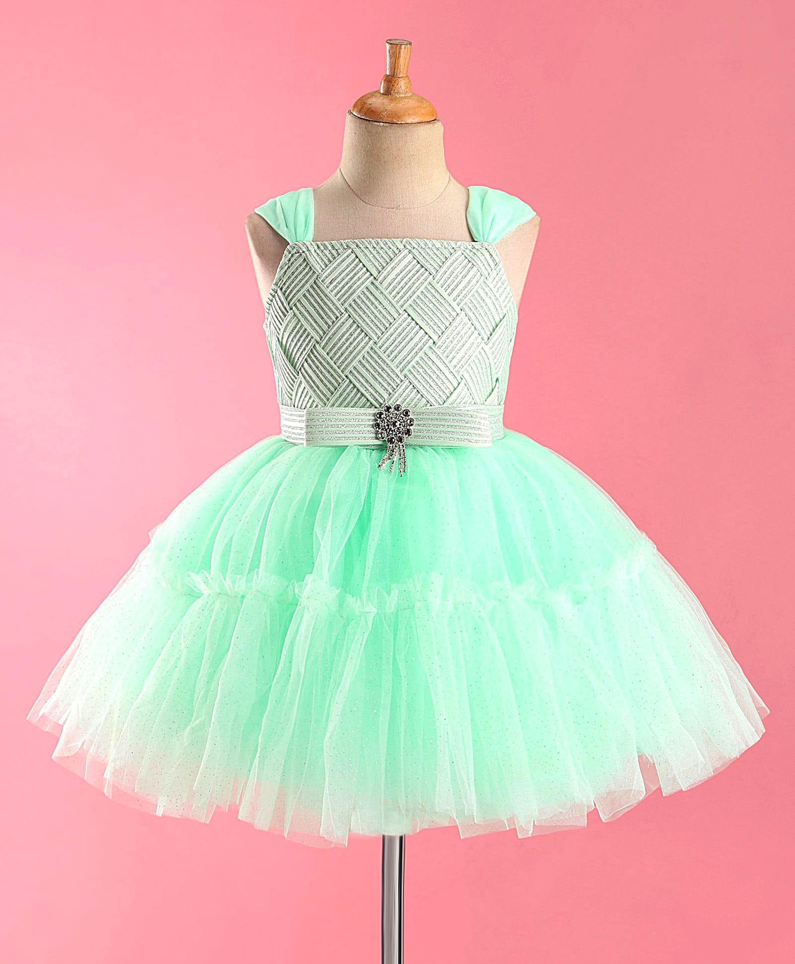 Enfance Sleeveless Interlock Designed Metal Floral Applique Detailed Knee Length Dress - Pista-picture-47