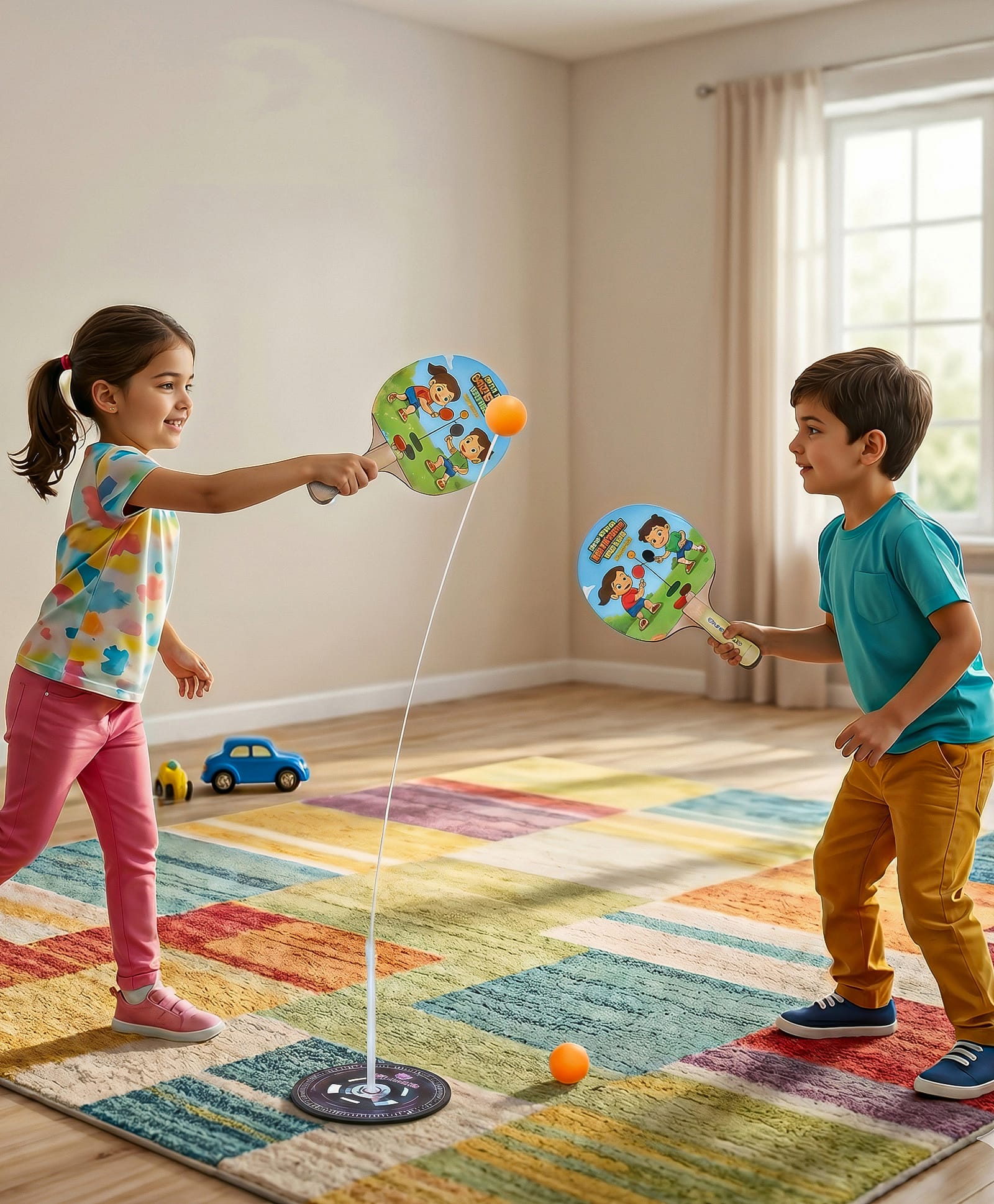 Play Nation Table Tennis Trainer with Ping Pong Rebound Ball & Elastic Shaft|Solo Practice Stand Set with 2 Rackets| Trains Reflex & Hand-Eye Coordination|Durable Home Exercise Equipment|BIS Certified-picture-8