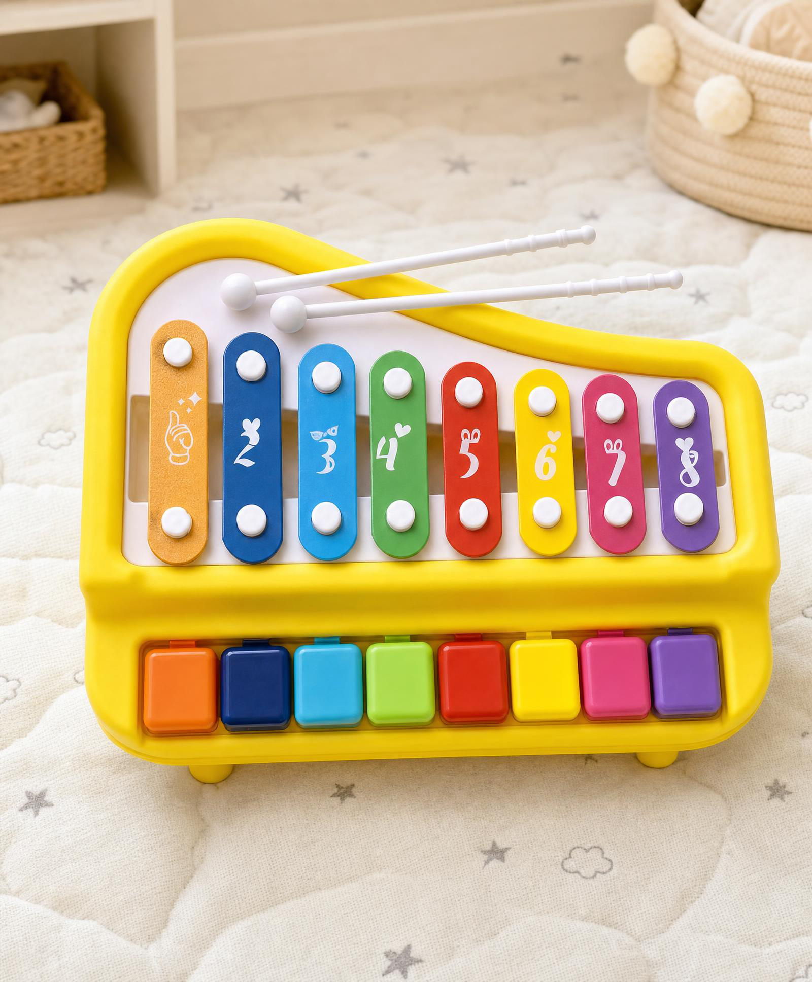 Play Nation 2-in-1 Musical Xylophone Piano with 8 Colorful Keys - Yellow|Sound Recognition|Auditory Development| Creative Rhythmic Learning Activity|Gifting Set for 3+ Years Boys & Girls|BIS Certified-picture-8