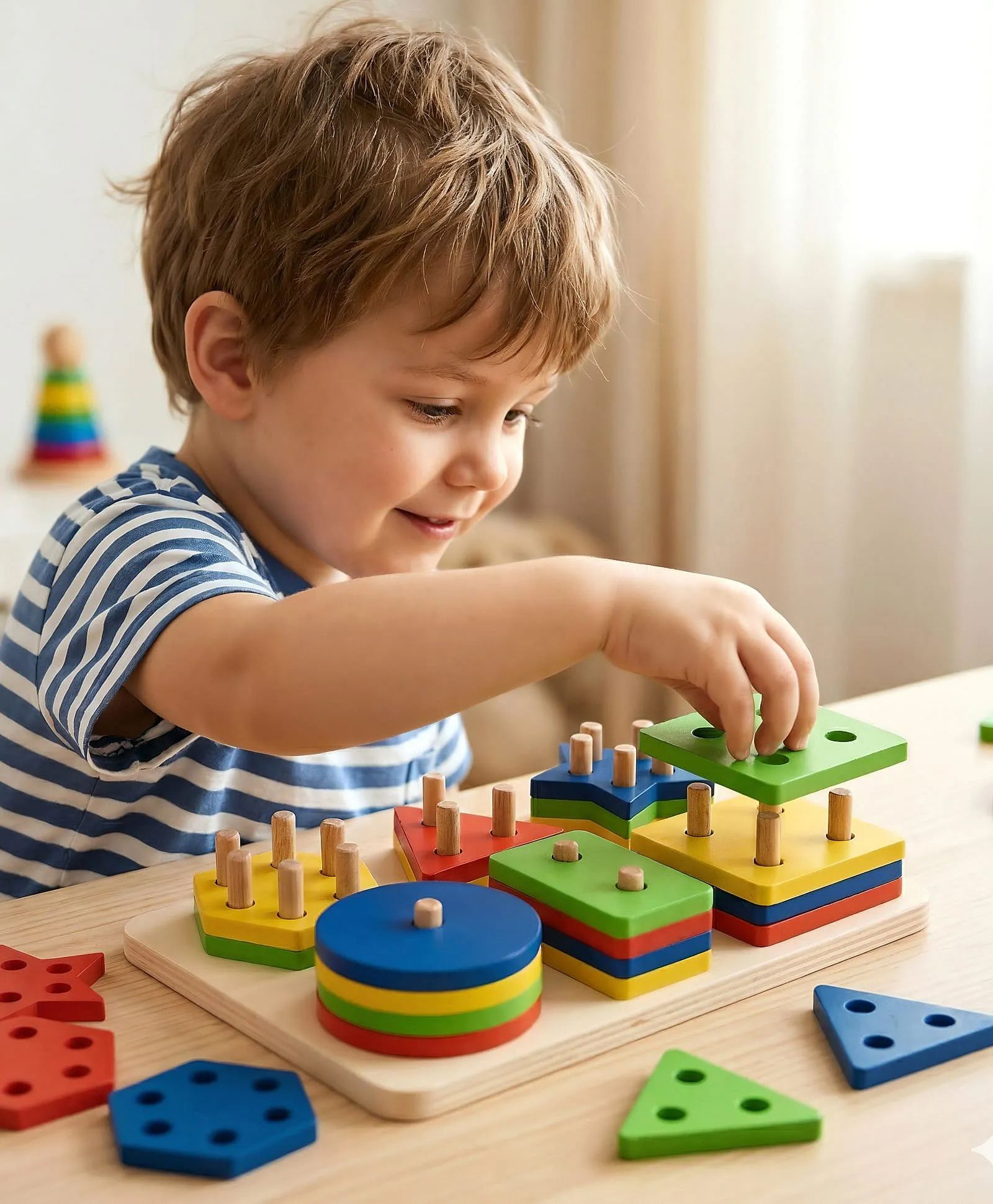 Play Nation Wooden Geometric Shape Sorting Stacker Puzzle| Geometric Shape Blocks| Montessori Learning| Counting & Color Recognition| Early Learning| Fine Motor Skill| Activity Gift| BIS Certified-picture-23