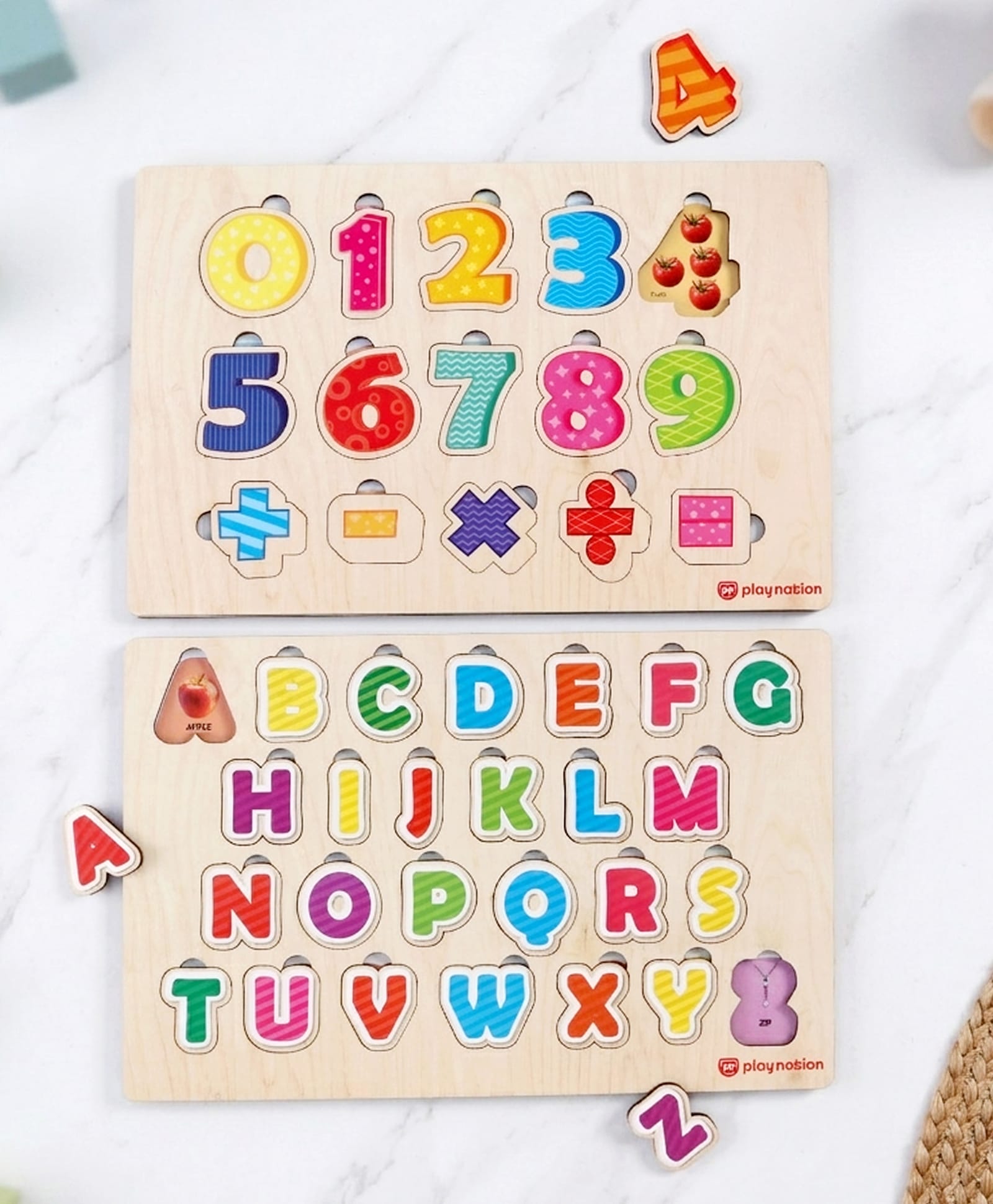 Play Nation 2-in-1 Wooden Puzzle Pack of 2 for Kids| Alphabet & Numbers| Montessori Learning| Boosts Vocabulary| Basic Vocabulary| Gifting for 3+ Years Boys & Girls| BIS Certified-picture-44