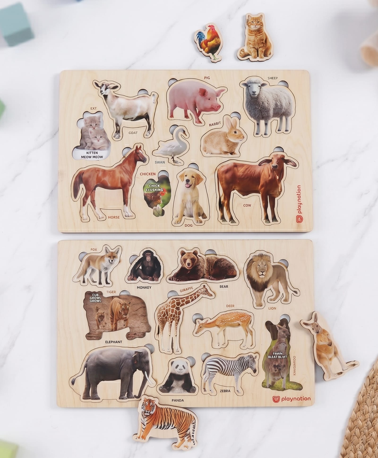 Play Nation 2-in-1 Wooden Puzzle Pack of 2 for Kids| Domestic & Wild Animals| Montessori Learning| Boosts Vocabulary| Basic Vocabulary| Gifting for 3+ Years Boys & Girls| BIS Certified-picture-49