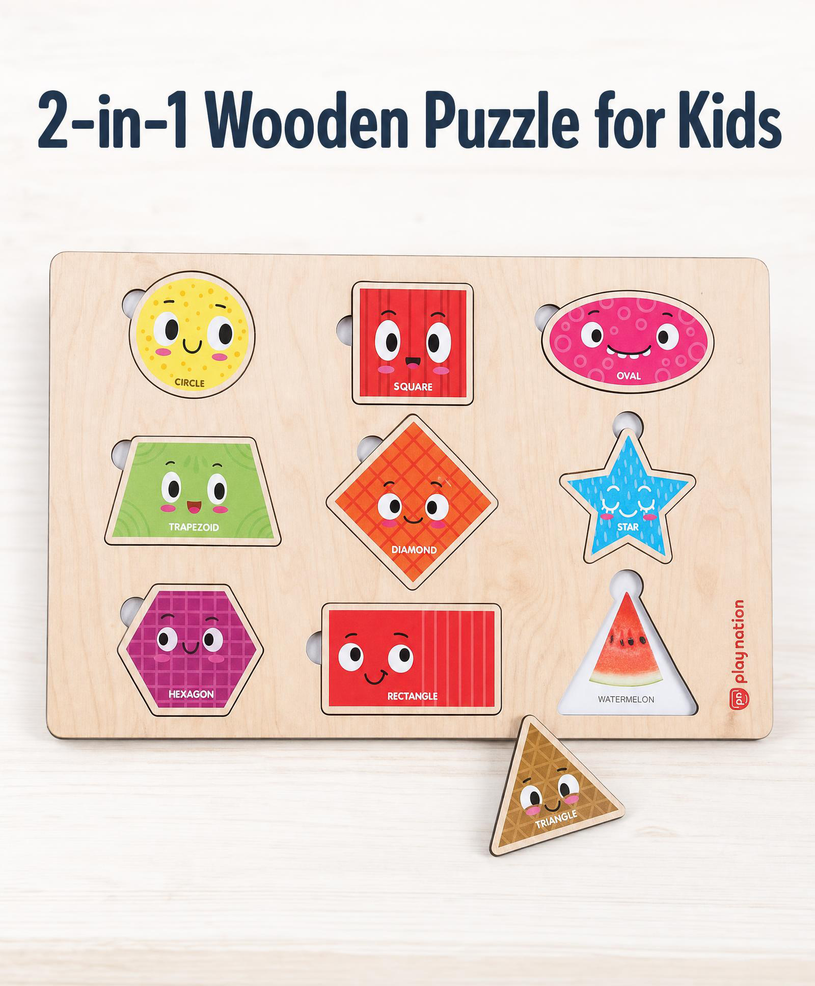 Play Nation 2-in-1 Wooden Puzzle for Kids - Geometrical Shapes| Shape Sorter| Name and Shape Identification| Montessori Educational| Boosts Vocabulary| Gifting for 3+ Years Boys & Girls| BIS Certified-picture-46