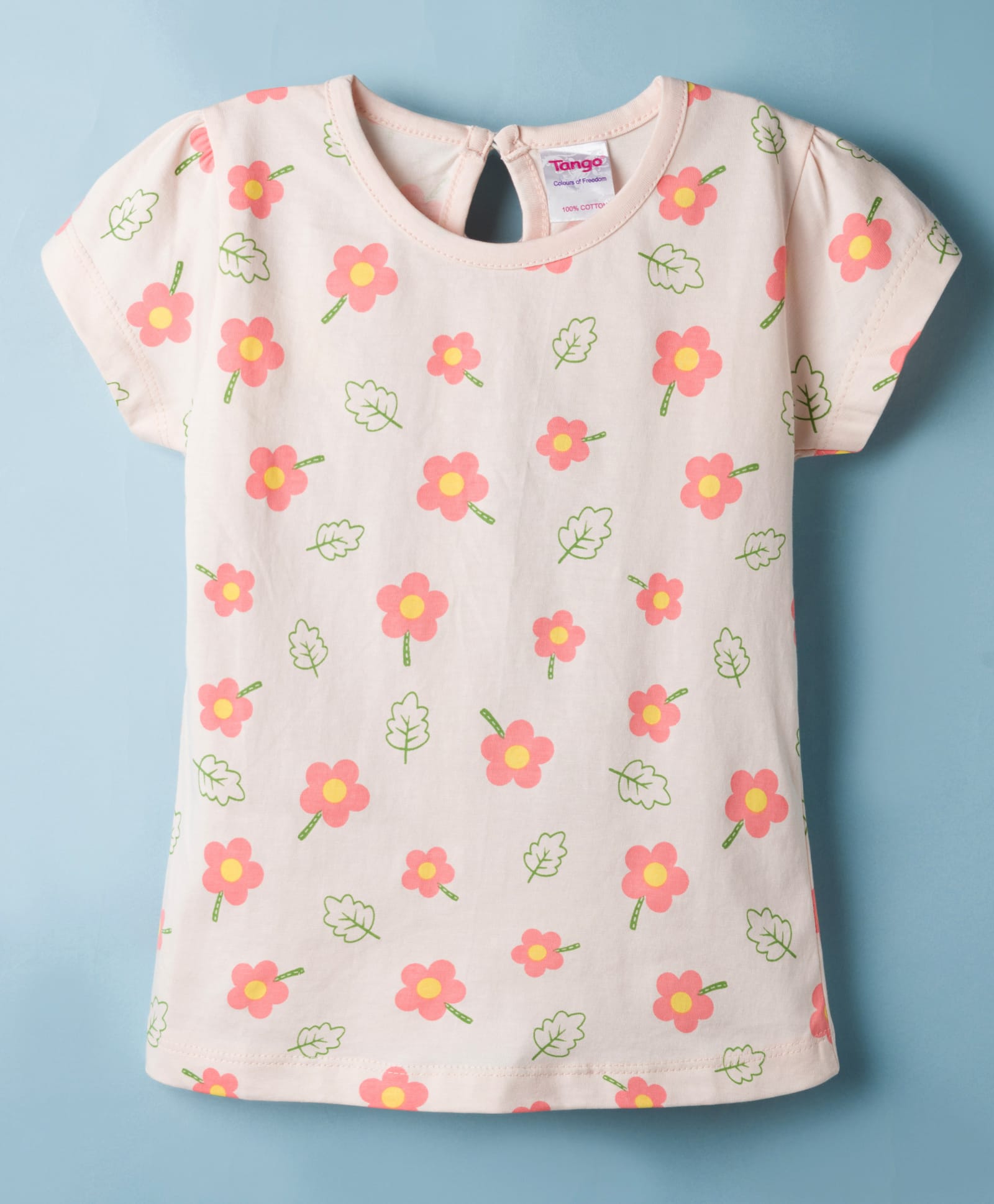 Tango Single Jersey Knit Half Sleeves Floral Printed Top - Peach-picture-11