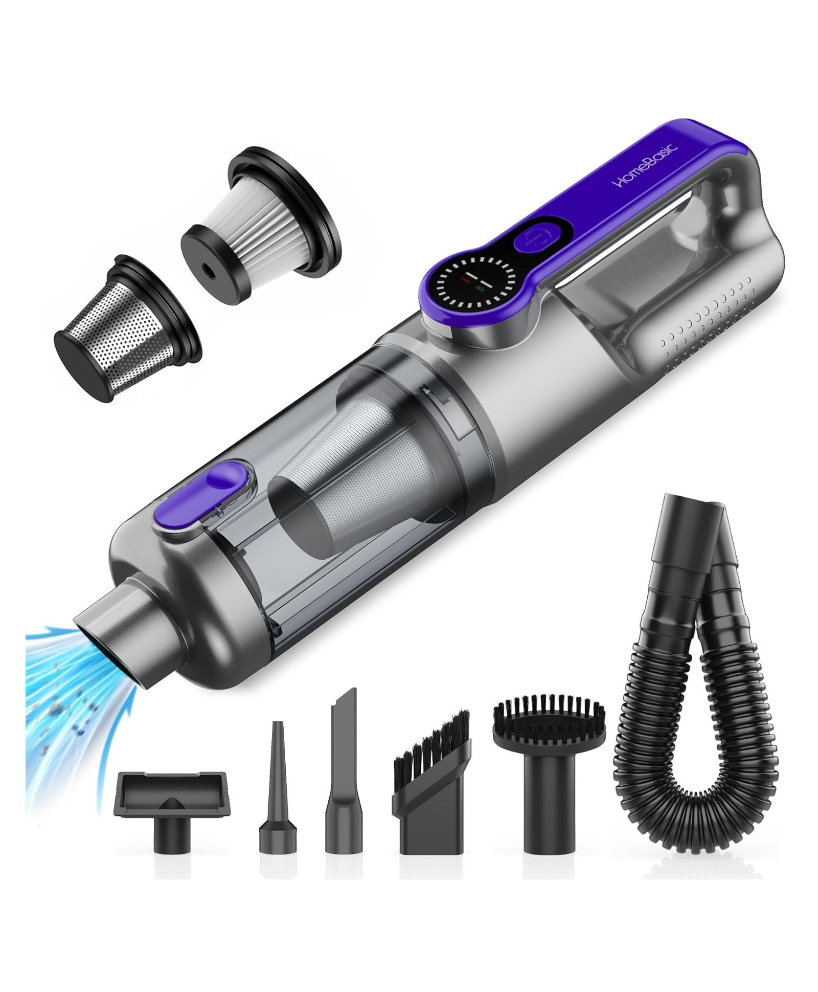 HOMEBASIC Cordless Handheld Vacuum Cleaner & Blower for Car, Home, Sofa & Office 18000 Pa Suction, 120 W Brushless Motor, HEPA Filter, 6000 mAh Rechargeable Battery with 6 Attachments (Grey)-image-1