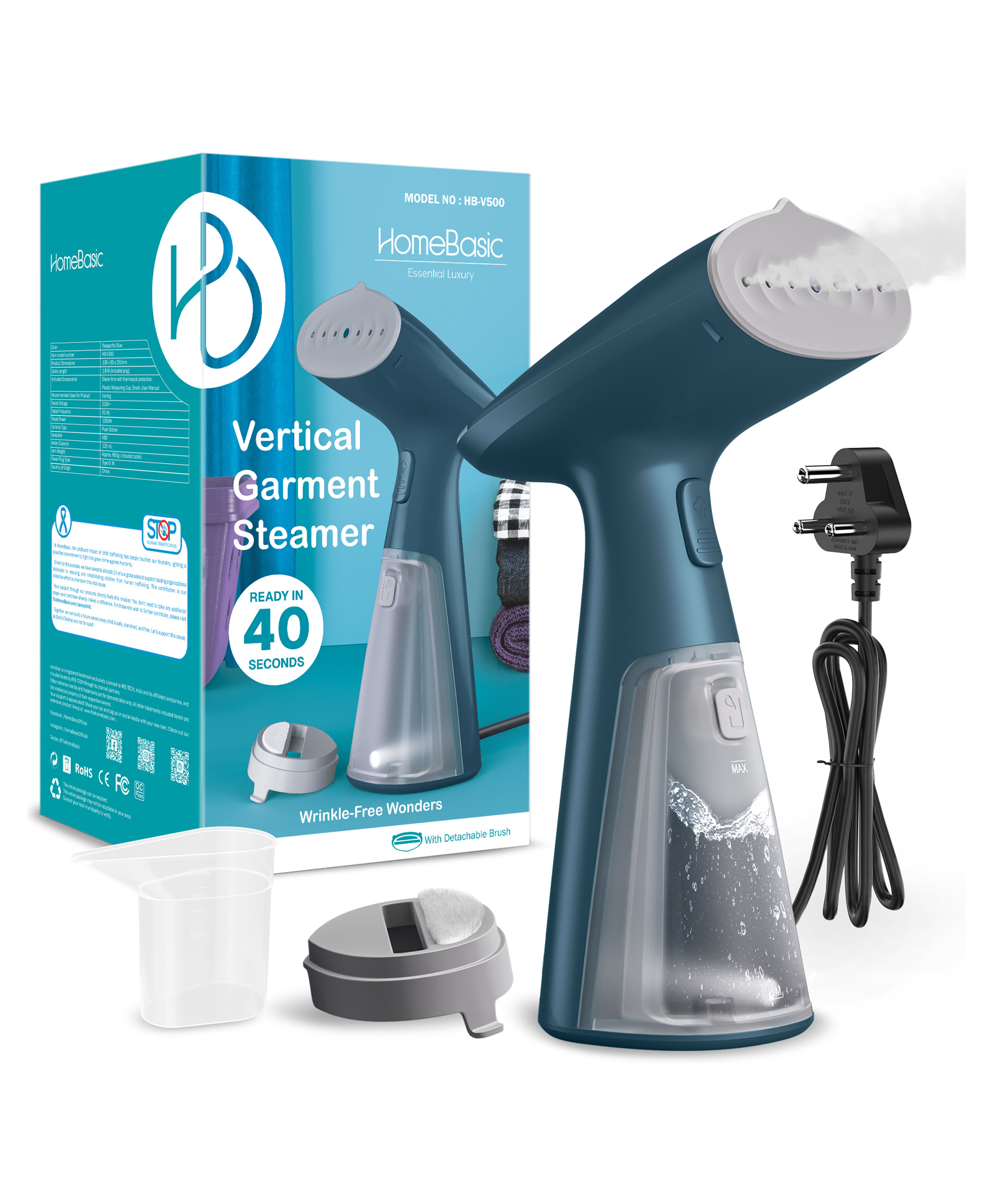 HOMEBASIC Handheld Garment Steamer 1000W, 40-sec Fast Heat, 120ml Tank, Vertical & Horizontal Steaming up to 25g/min, Auto Shut-Off, Suitable for All Fabrics.-picture-16