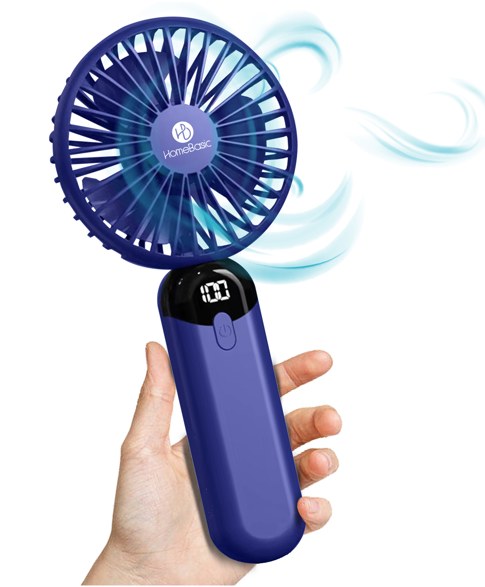 HOMEBASIC Portable Handheld Fan 4500 RPM brushless motor with 6 speeds and 100-speed adjust, USB rechargeable, LED display. Lightweight, quiet, and perfect for travel, office, or outdoor use. Blue-picture-25