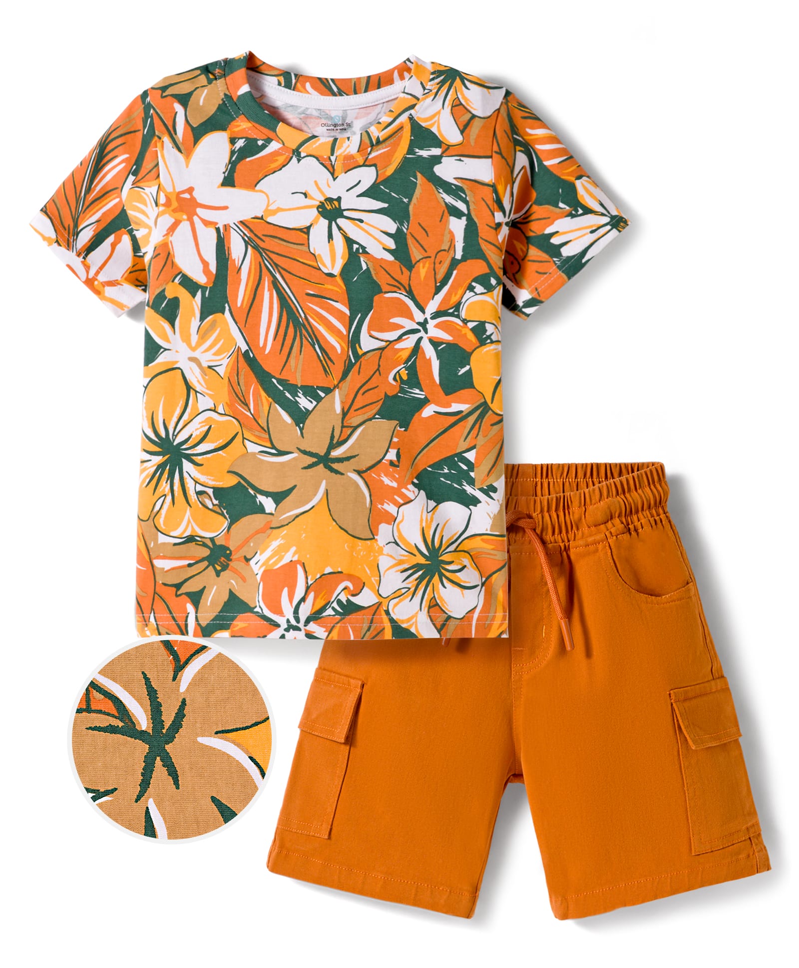 OLLINGTON ST. Cotton Knit Half Sleeves Floral Printed T-Shirt & Stretchable Denim Pants - Multicolour-picture-23