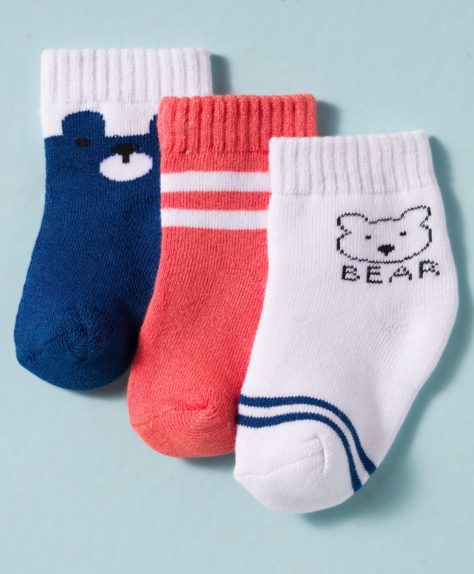 Doodle Poodle Cotton Terry Knit Ankle Length Sock With Animal Print Pack Of 3 - White Red & Navy Blue-picture-14