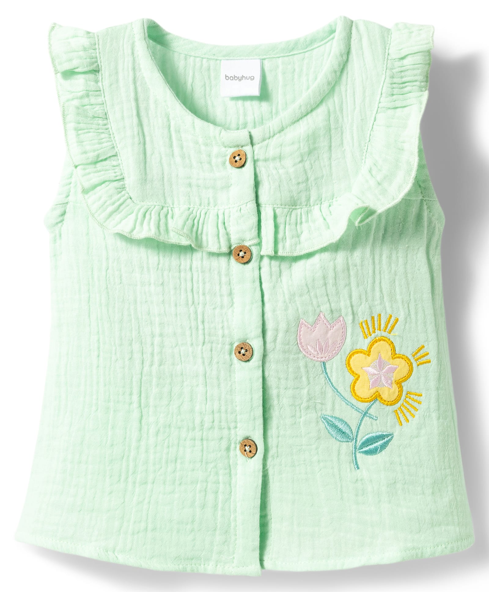 Babyhug Cotton Woven Top with Embroidery Detailing Sleeveless Round Neck MULTICOLOR 2-3 Years-image-7