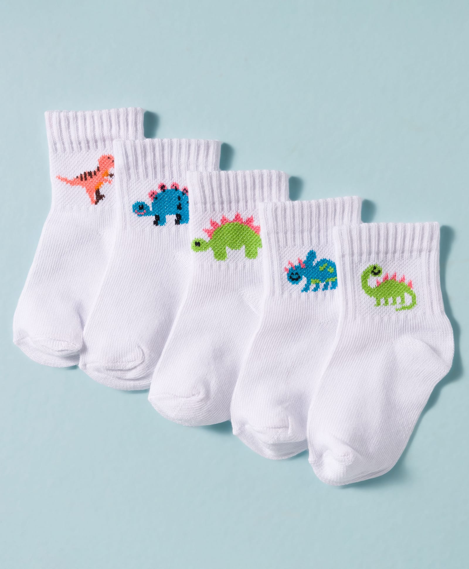 Doodle Poodle Cotton Knit Ankle Length Socks With Dino Print Pack Of 5 - White