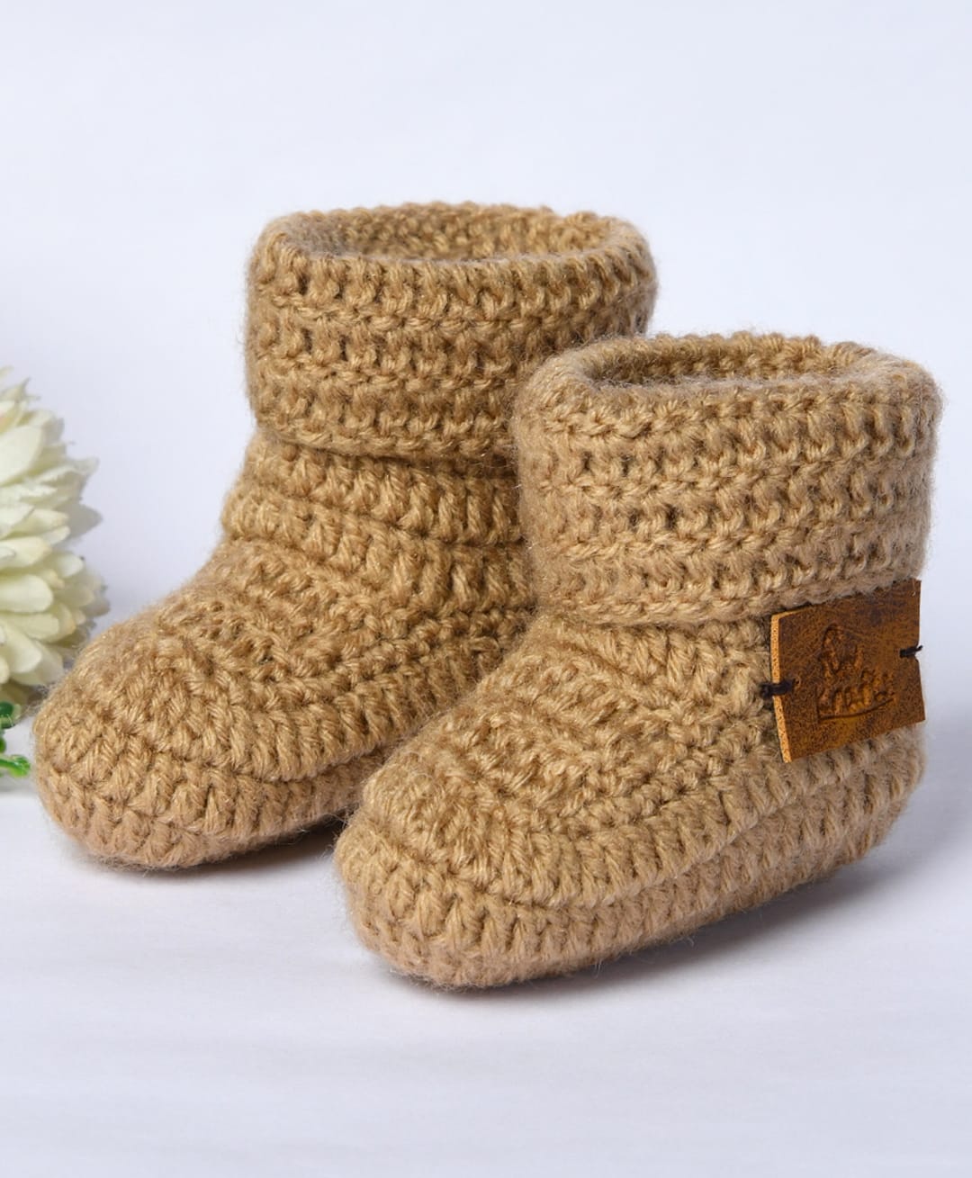 Funkrafts Solid Crochet Handmade Booties - Beige-picture-17