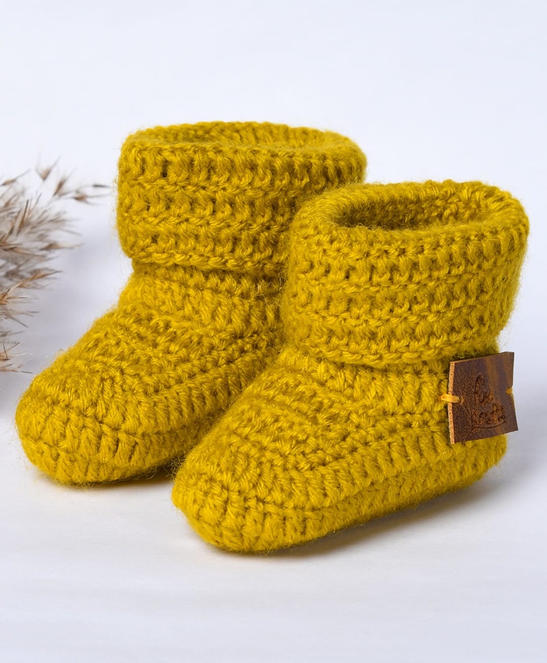 Funkrafts Solid Crochet Handmade Booties - Mustard-picture-1