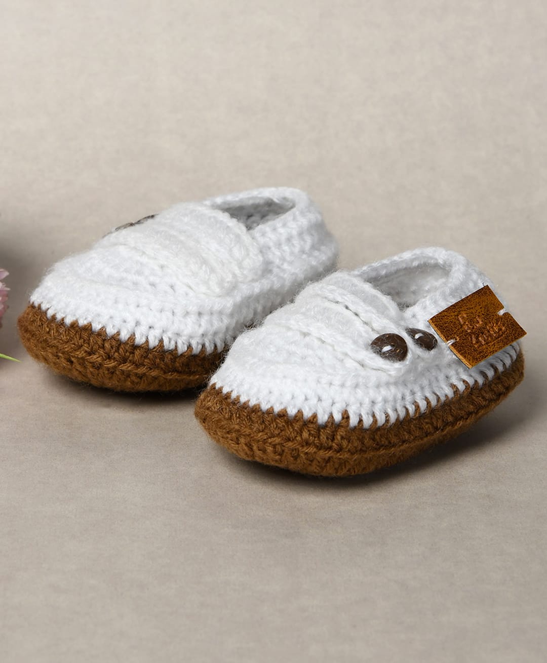 Funkrafts Colour Blocked Crochet Handmade Booties - White & Brown-picture-38
