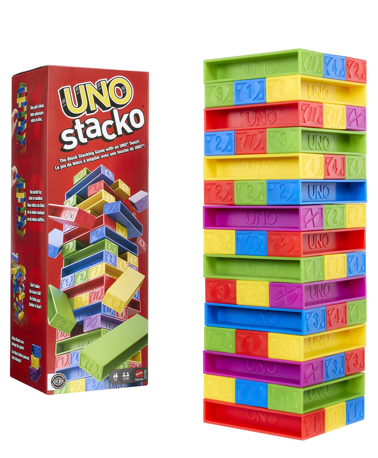 Mattel Games UNO Stacko for Kids & Family with Colored Stacking Blocks & Tray Skill-Based Balancing Game 45 Pieces - Multicolor-picture-13