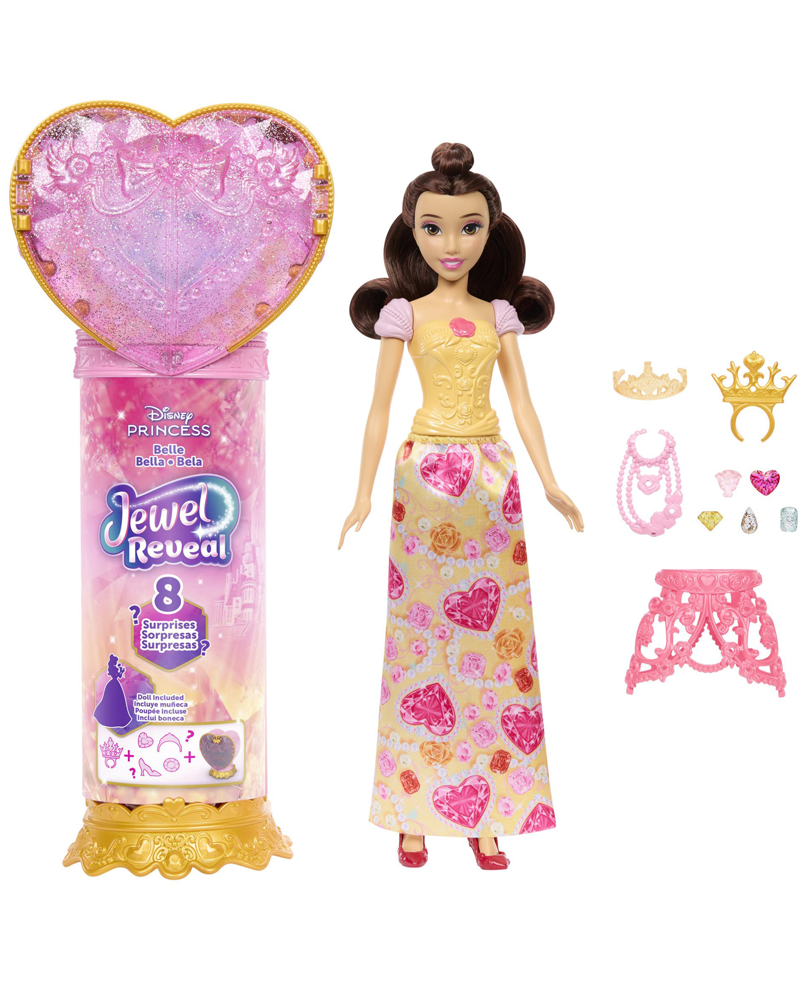 Disney Princess Jewel Reveal Belle Fashion Doll With 8 Surprises Including Gem Box & Accessories Multicolour - Height 32.5 cm-image-49
