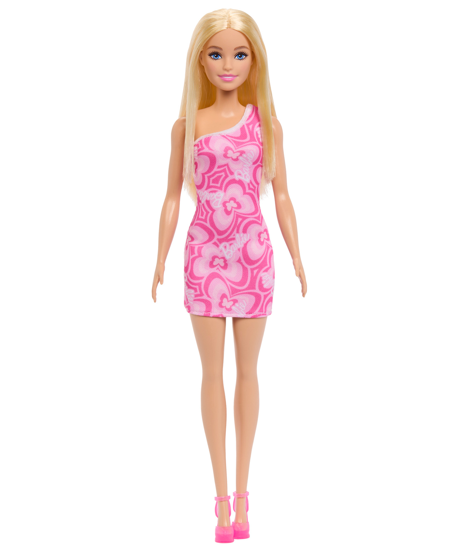 Barbie Fashion Dolls with Pink Patterned Dresses, Sandals & Assorted Hair Colors Stylish Play Doll -Pink-image-3