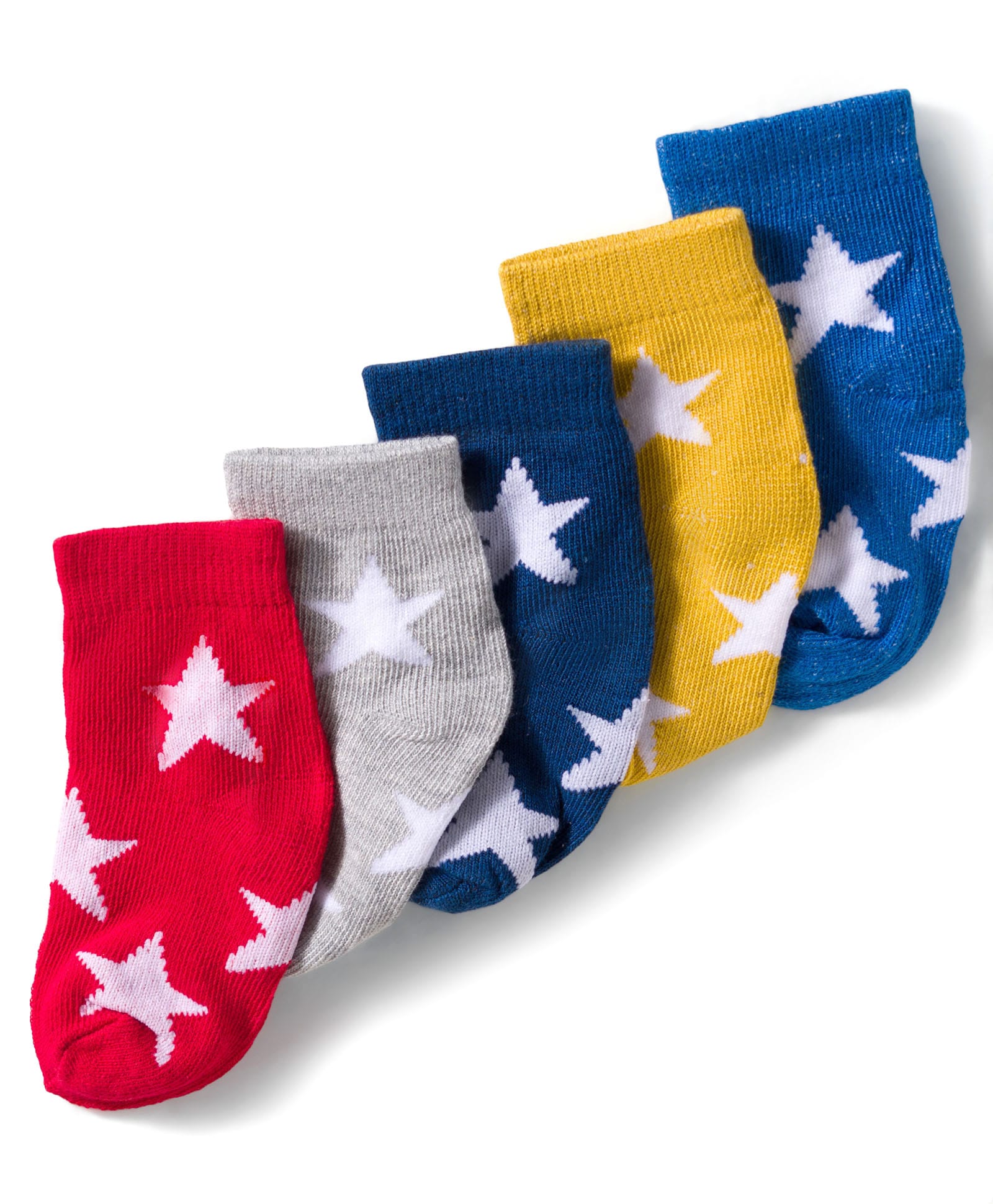 Doodle Poodle Cotton Knit Ankle Length Socks with Star Design Pack of 5 - Red Blue & Yellow