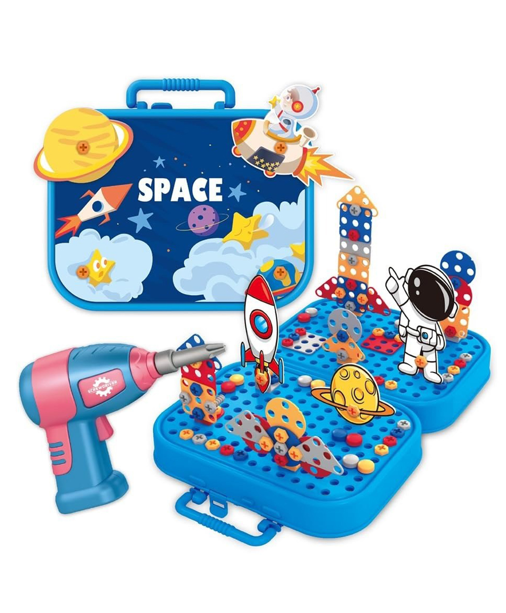 HAPPY HUES DIY Space Electric Drill Screw Tool Set-Mosaic Puzzle 228Pcs- 3D Stem Educational Kit For Kids Construction And Building Block Kit-image-36