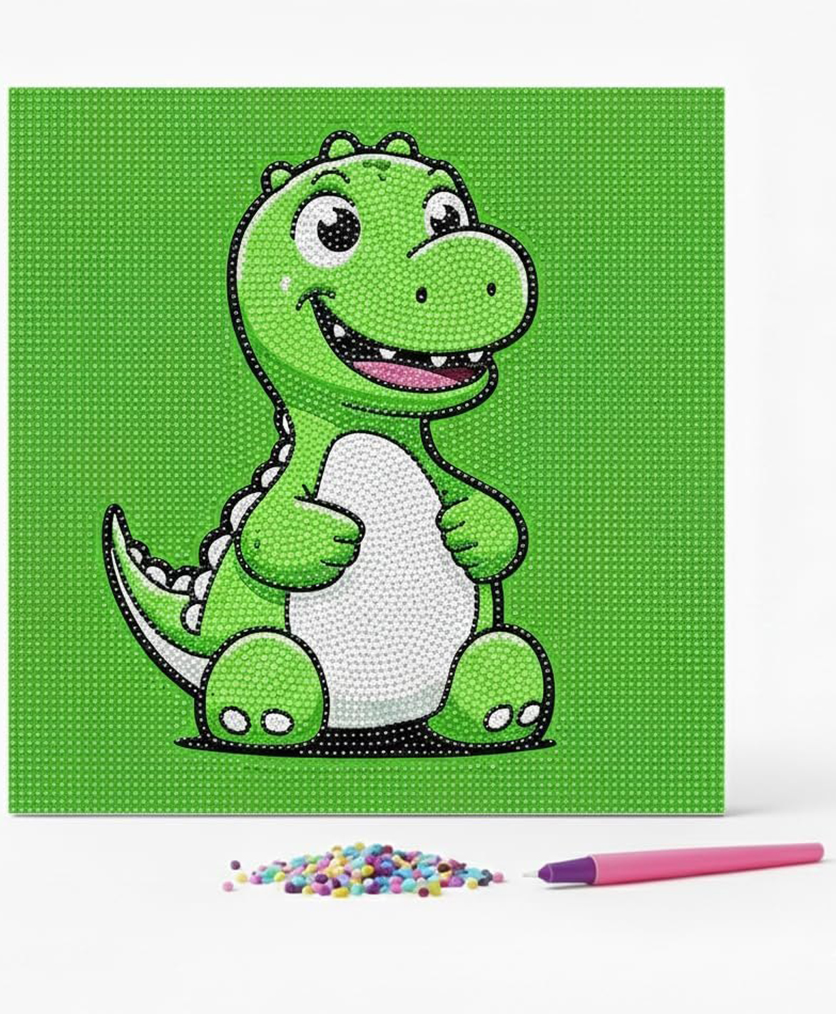 Happy Hues DIY Diamond Painting Kit for Kids - Cute Dinosaur Crystal Art & Craft Set with Frame 30 x 30 cm - Green-image-9