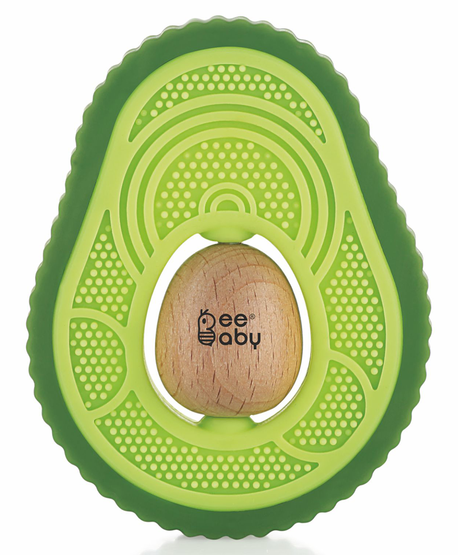 BeeBaby Avocado Shape 2 in 1 Soft Silicone & Beech Wood Teether for 6 to 12 months, BPA Free Teething Toy for Babies with Textured Surface for Soothing Gums. (Avocado - Green)-picture-12