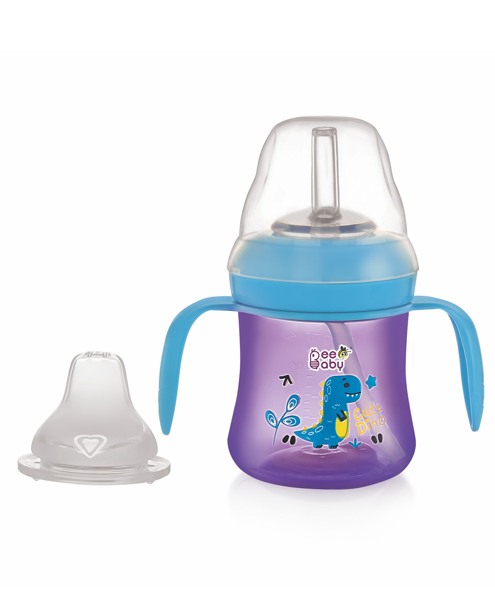 Beebaby Dino 2 in 1 Spout & Straw Sippy Cup for Baby, Interchangeable Leak proof, Anti-Spill, Easy to Hold Sipper for Toddlers. 100% BPA Free. (150 ml - Violet)-image-39