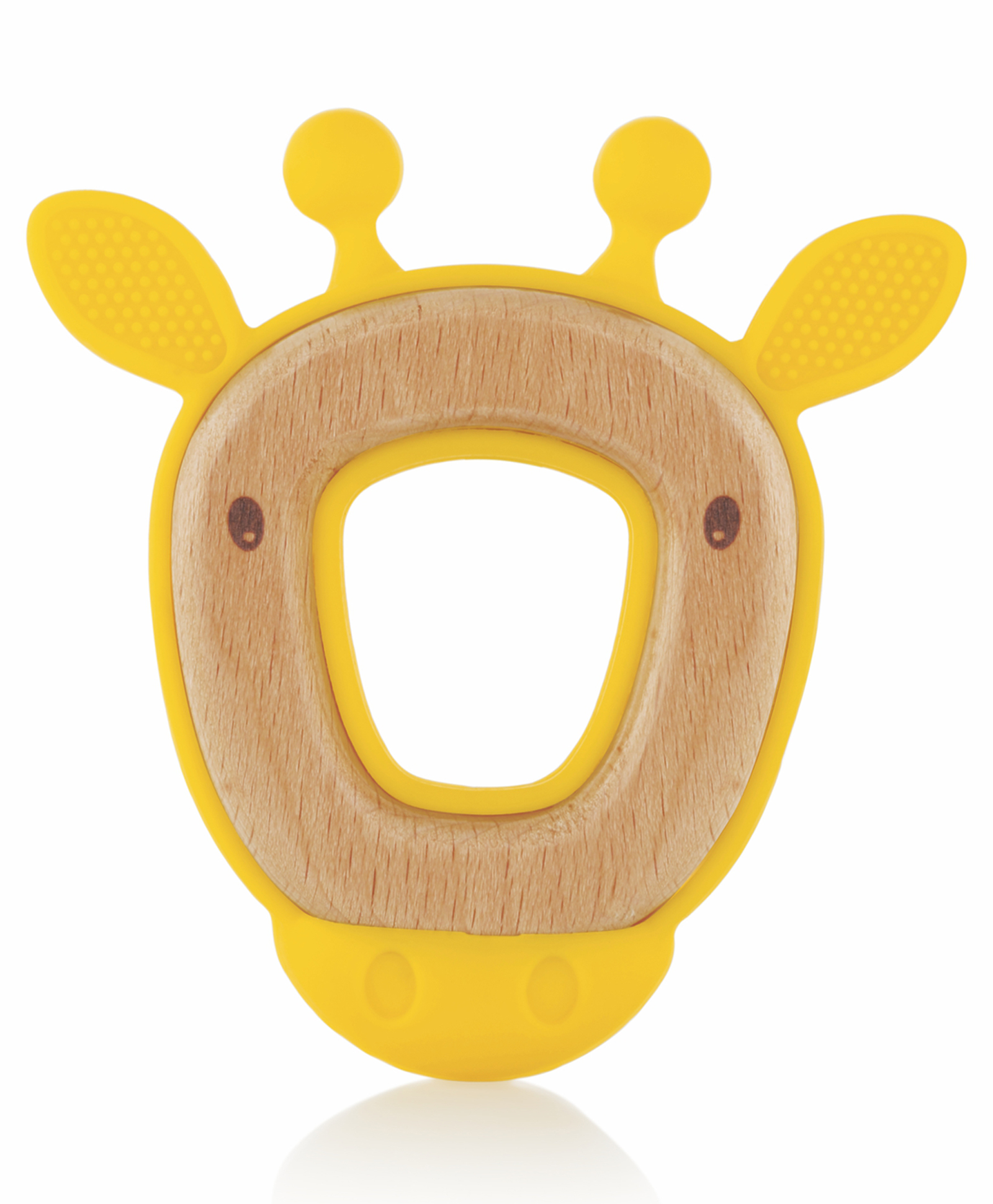 BeeBaby Giraffe Shape 2 in 1 Soft Silicone & Beech Wood Teether for 6 to 12 months, BPA Free Teething Toy for Babies with Textured Surface for Soothing Gums. (Giraffe - Yellow)-image-3