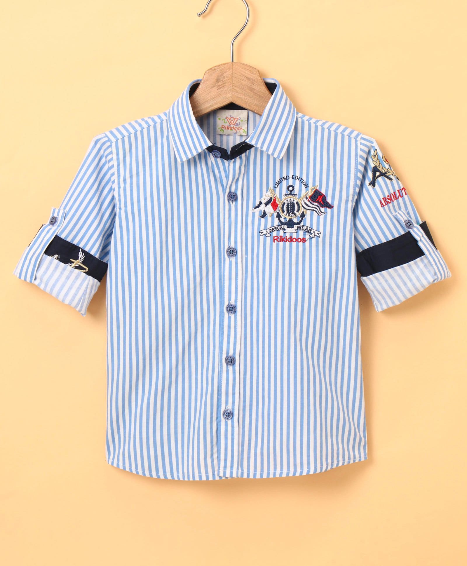 Rikidoos Cotton Woven Full Sleeves Striped Shirt - Blue-picture-3