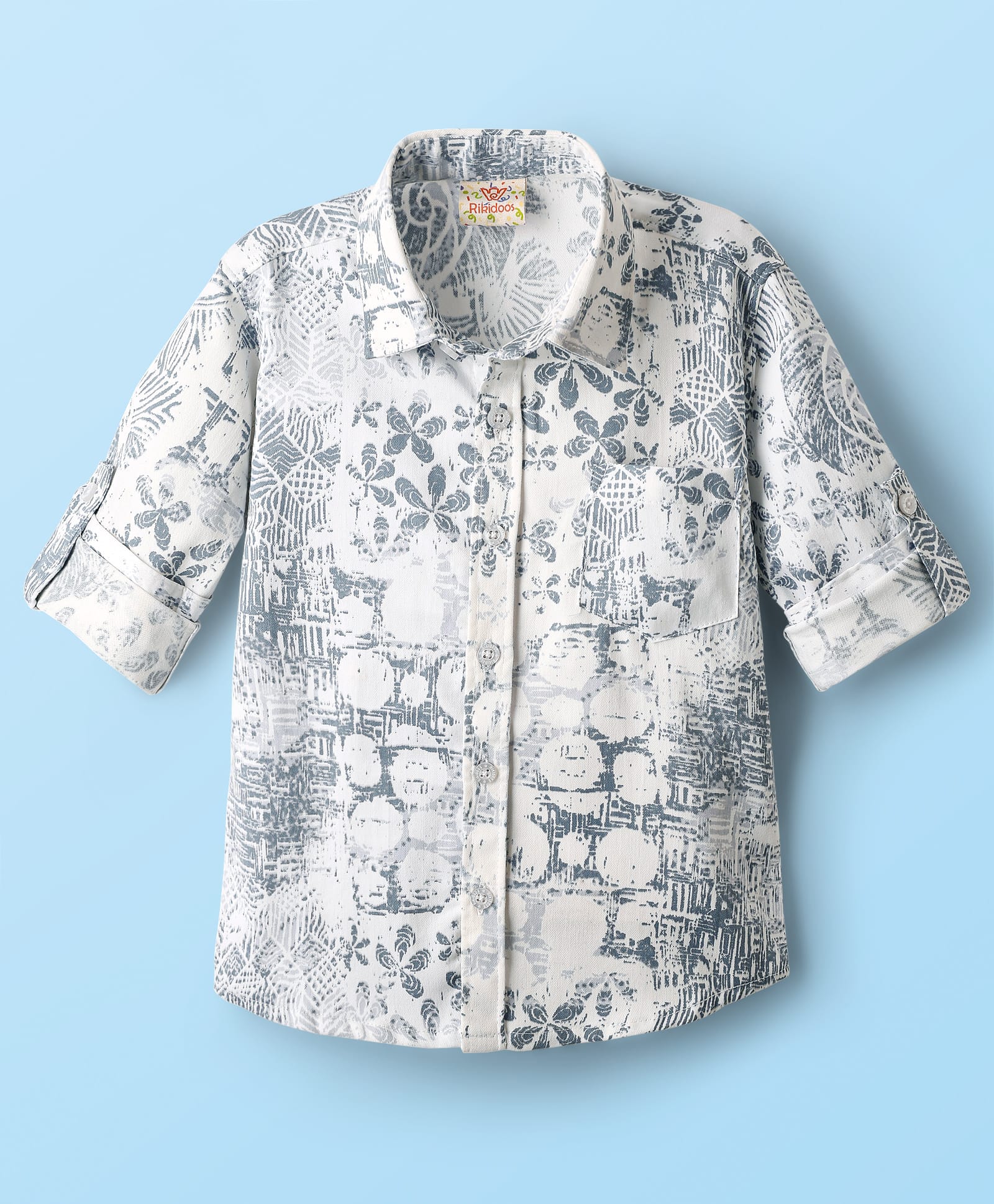 Rikidoos Cotton Woven Full Sleeves Printed Shirt - Light Grey & White-picture-27