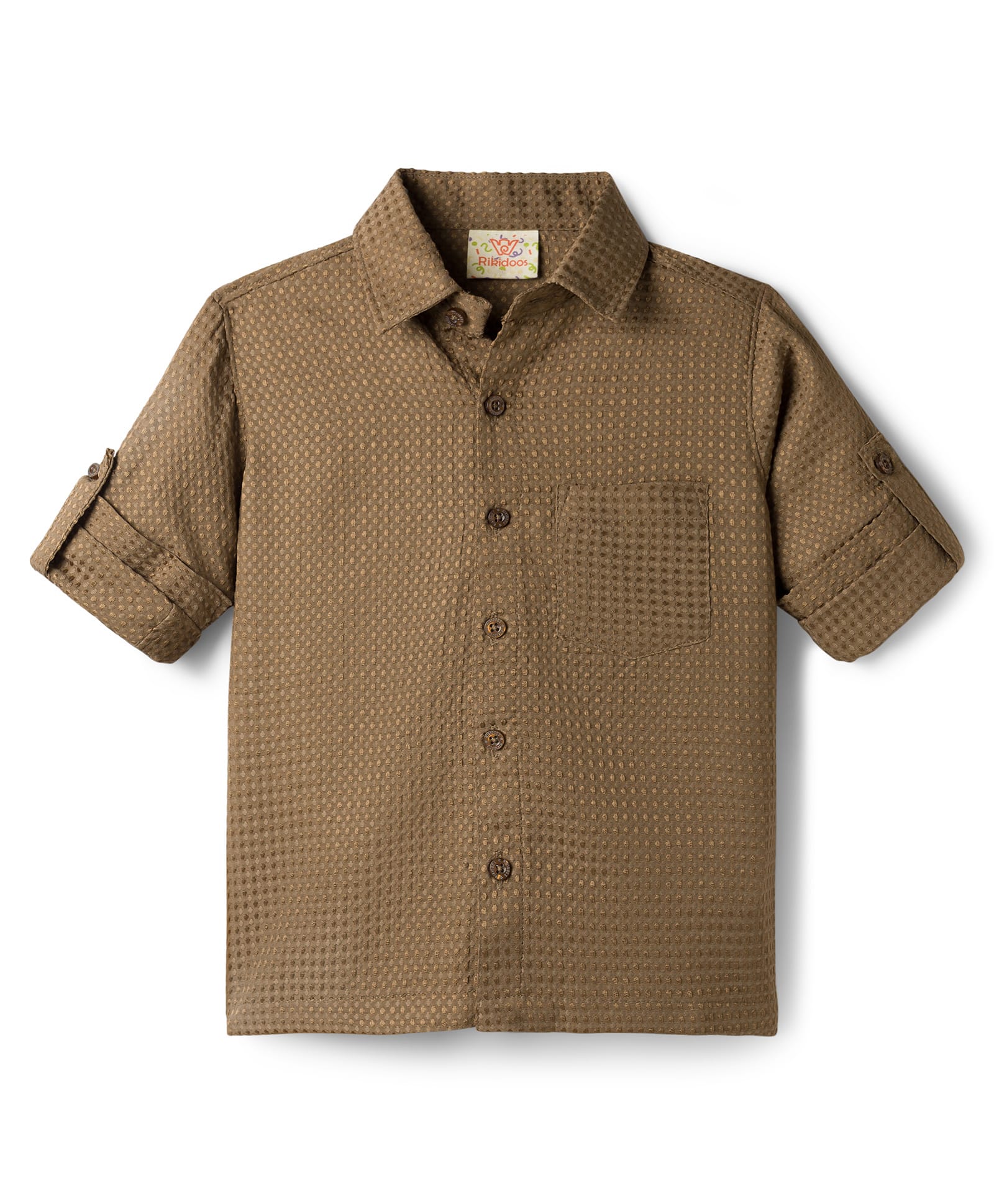 Rikidoos Cotton Woven Full Sleeves Textured Design Shirt - Brown-picture-24