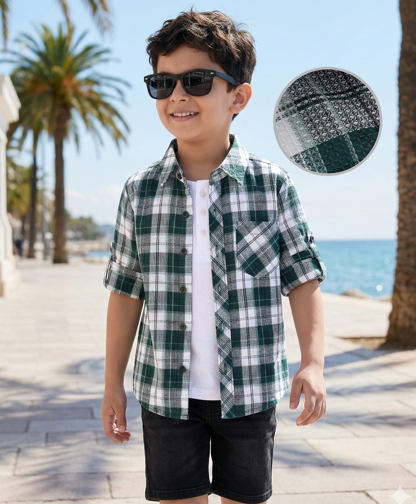 Rikidoos Cotton Woven Full Sleeves Checks Shirt With Attached Inner Tee - Green-picture-10