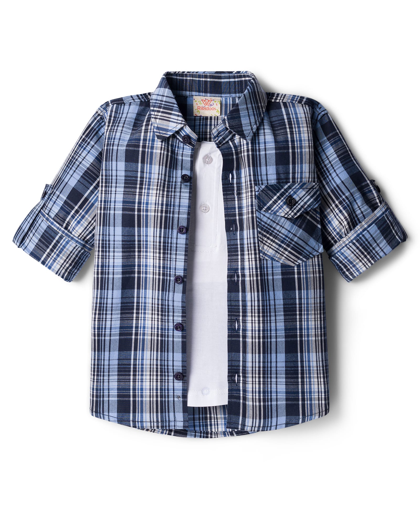 Rikidoos Cotton Woven Full Sleeves Checks Shirt With Attached Inner Tee - Blue-picture-19