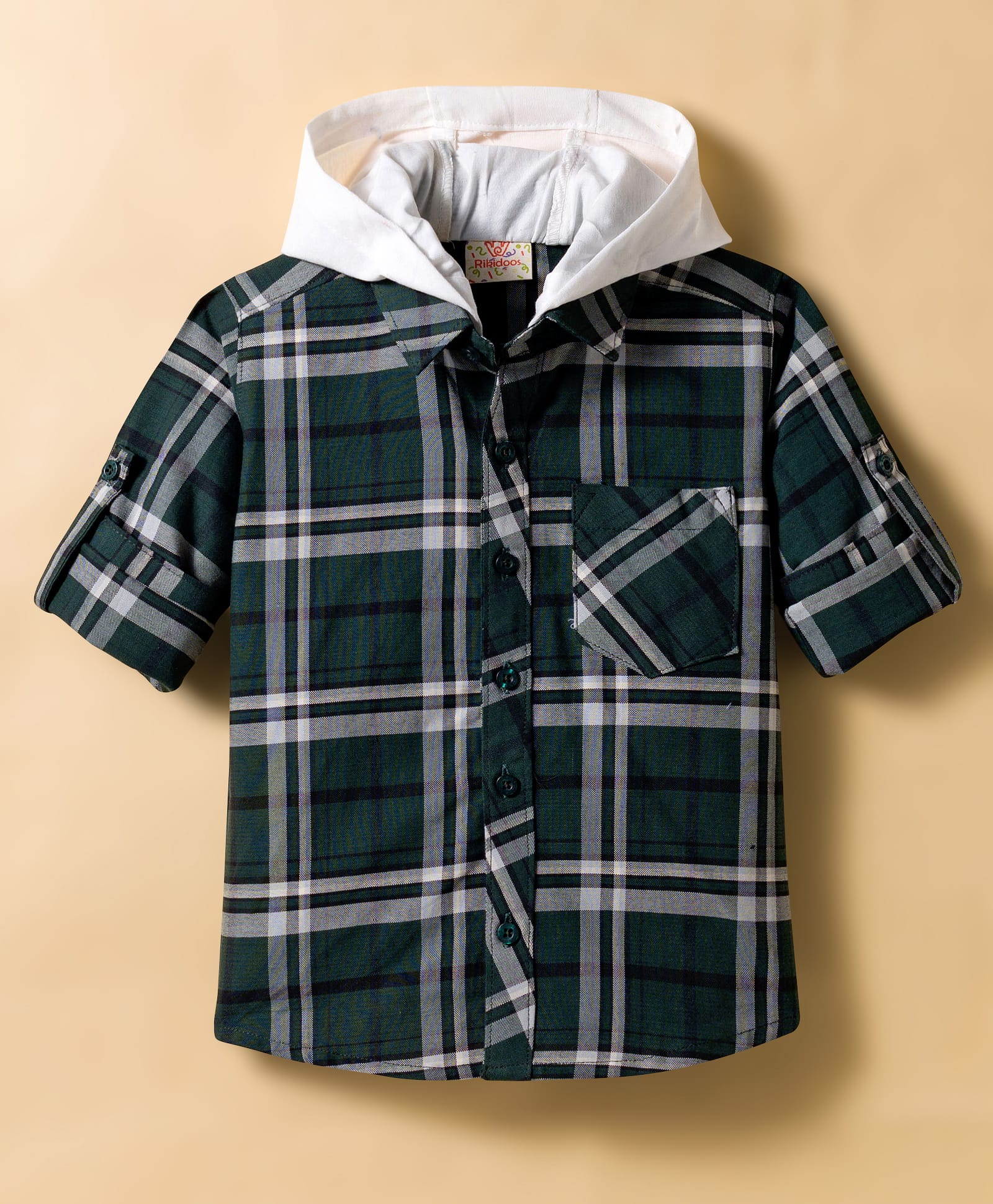 Rikidoos Cotton Woven Full Sleeves Hooded Checks Shirt - Green-image-30