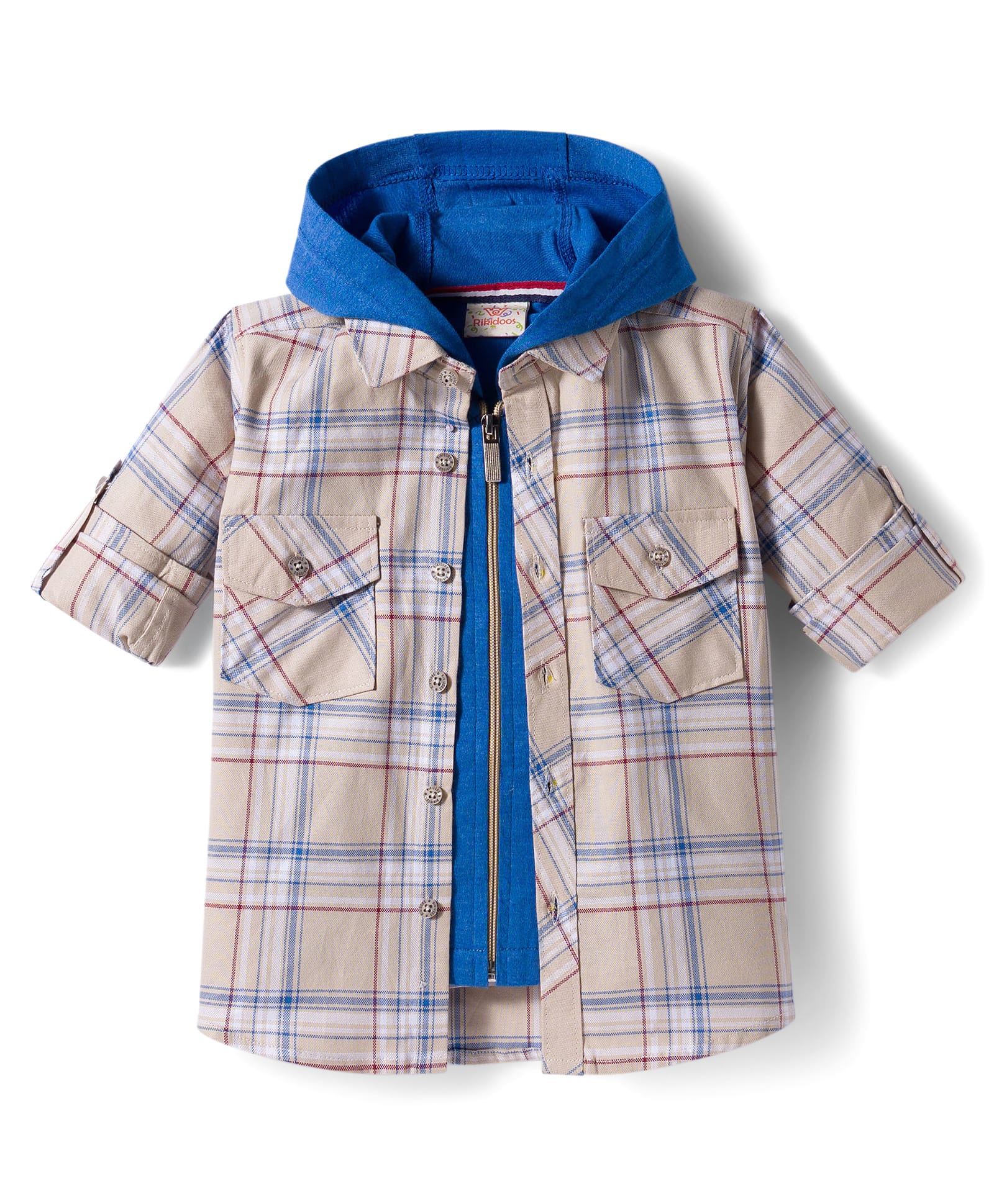 Rikidoos Cotton Woven Half Sleeves Hooded Checks Shirt - Blue-image-24