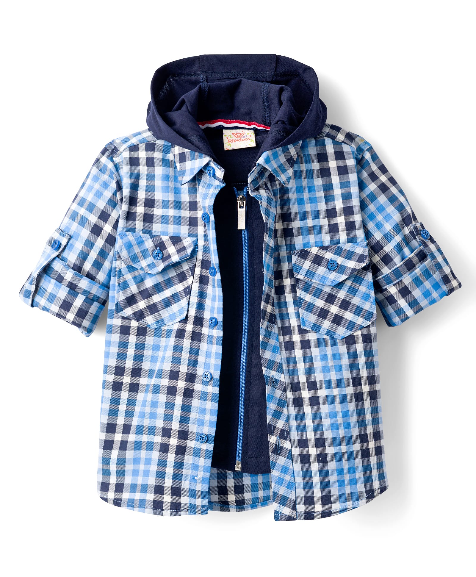 Rikidoos Cotton Woven Full Sleeves Hooded Shirt With Zipper Attached T-Shirt - Blue-picture-15