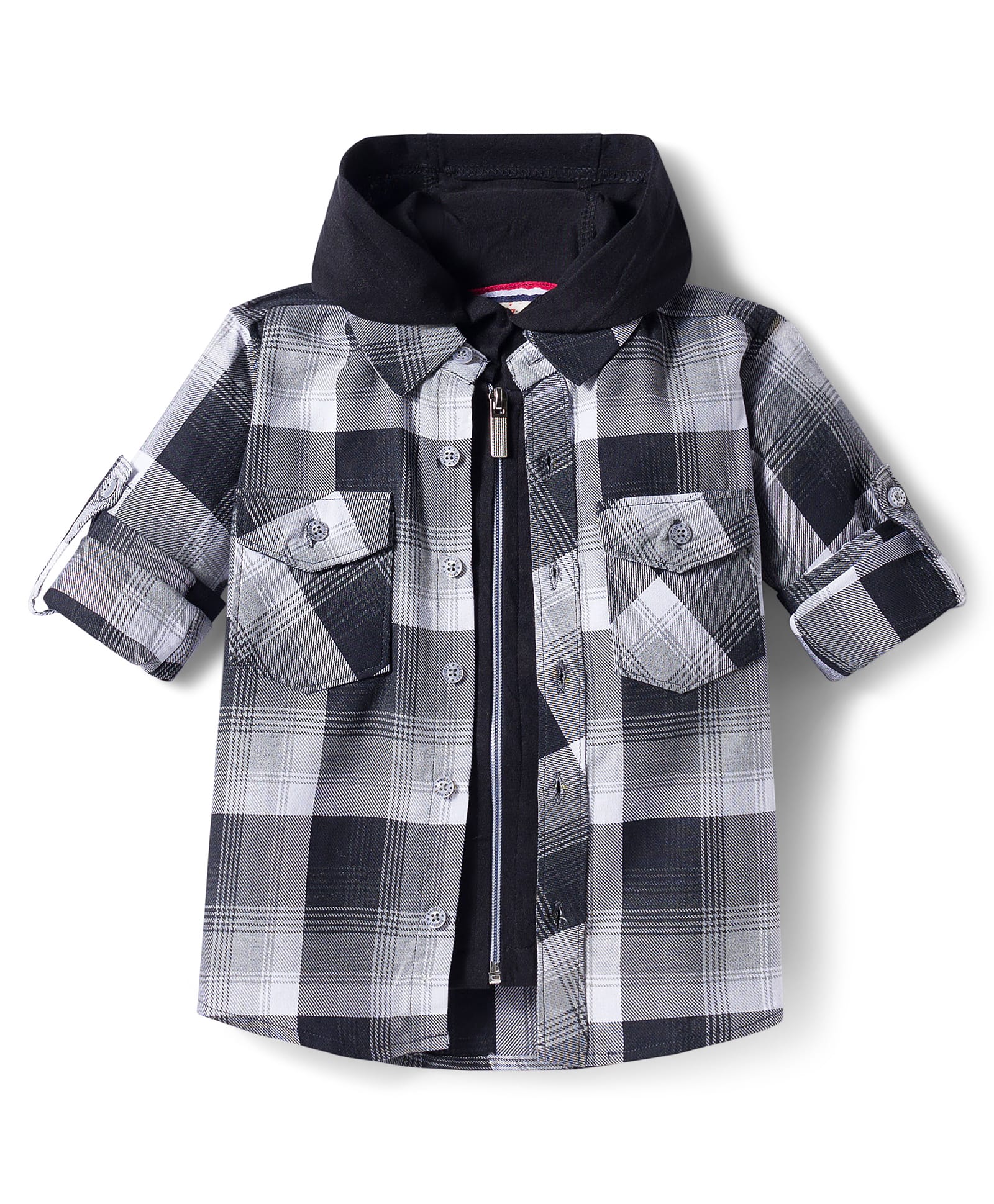 Rikidoos Cotton Woven Full Sleeves Hooded Shirt With Zipper Attached T-Shirt - Black-picture-24