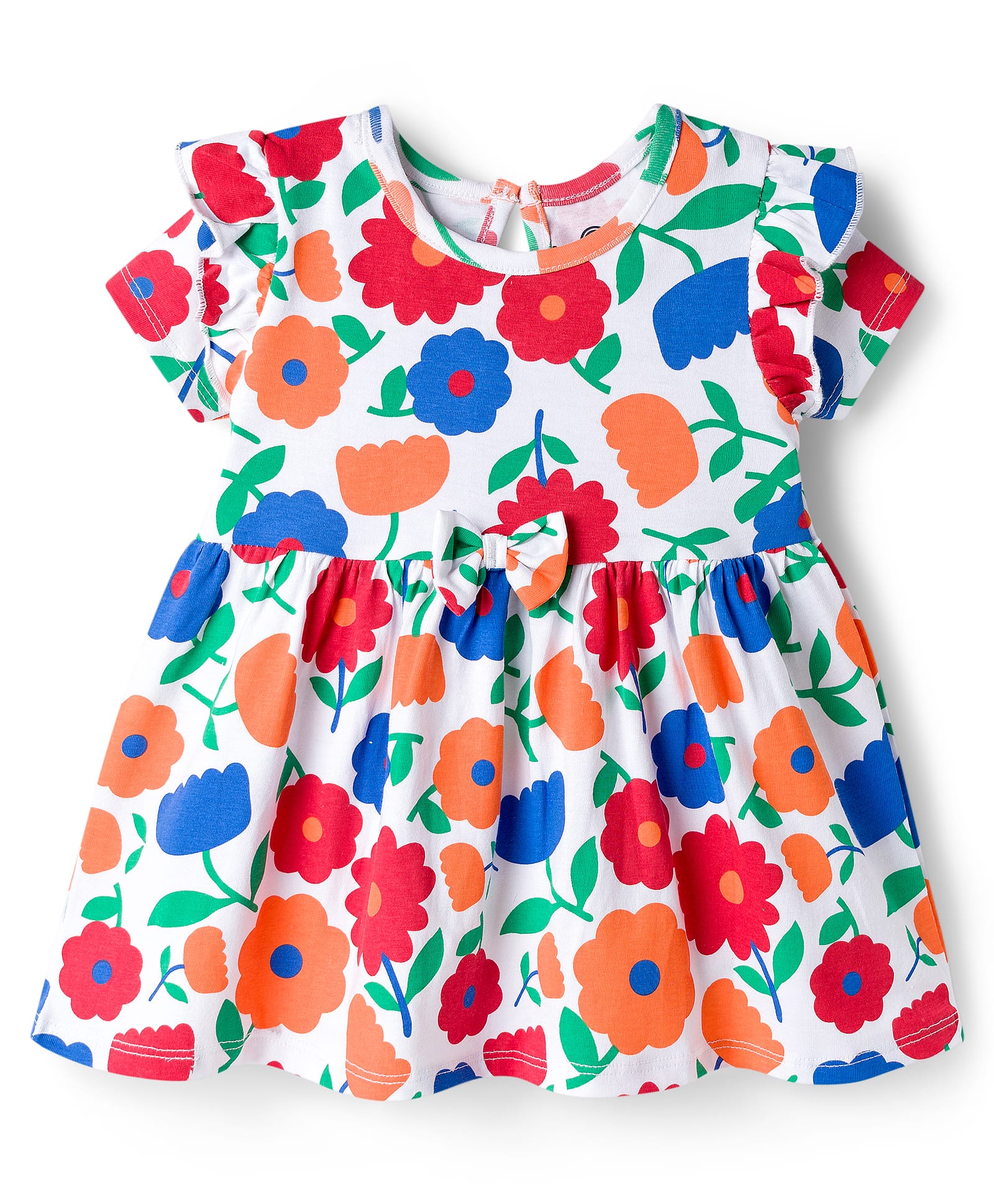 Doodle Poodle 100% Cotton Single Jersey Knit Half Sleeves Frock with Floral Print - White-picture-5