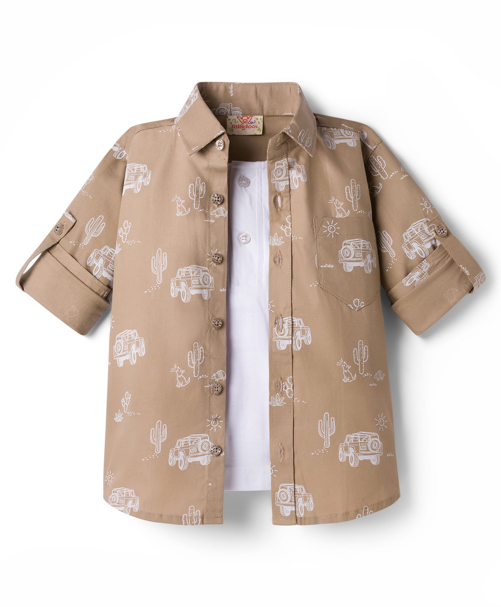 Rikidoos Cotton Woven Full Sleeves Shirt With Jeep Print & Attached Inner Tee - White & Light Blue-picture-25