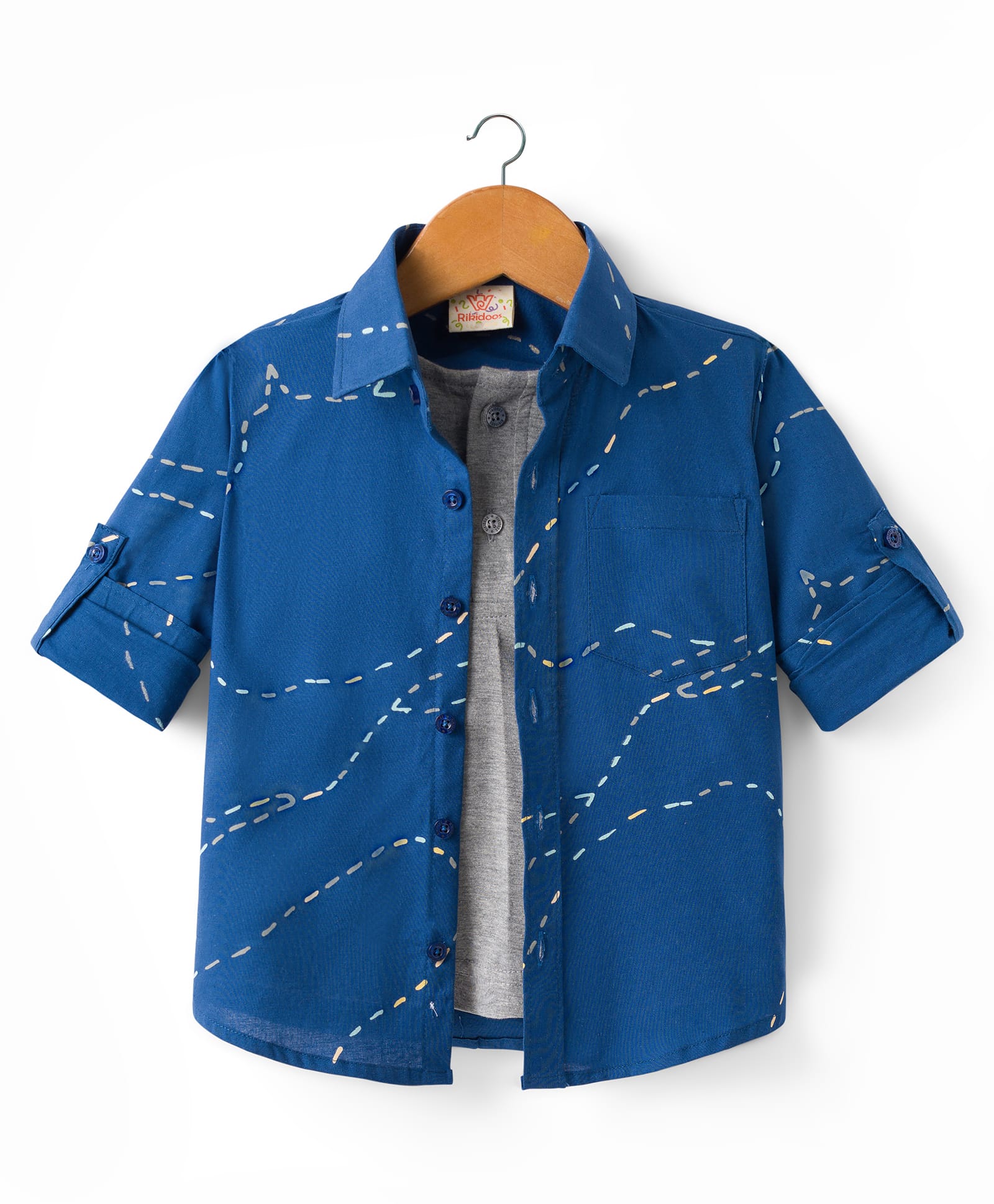 Rikidoos Cotton Woven Full Sleeves Printed Shirt With Attached Inner Tee - Blue & Grey-picture-24