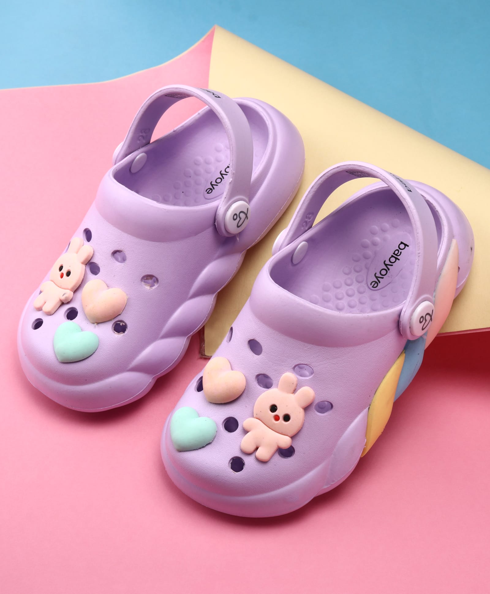Babyoye Clogs with Teddy & Heart Applique - Lavender-image-36