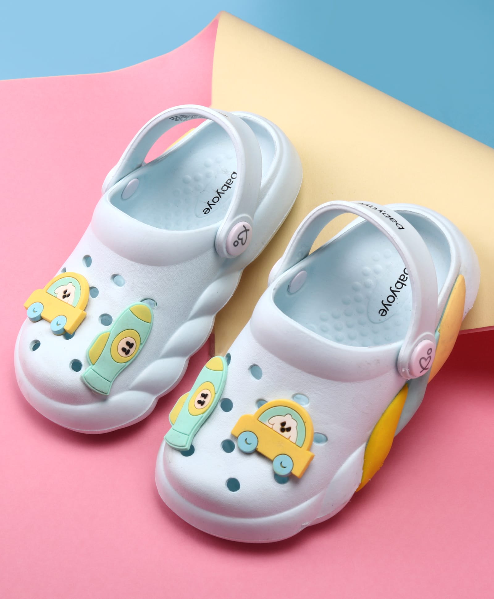 Babyoye Clogs with Vehicle Applique - Blue