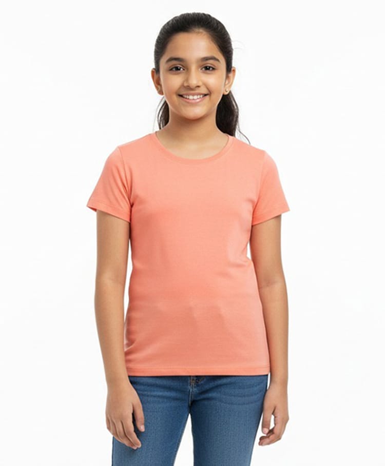 Charm n Cherish Cotton Knit Half Sleeves Solid Tee - Coral-image-26