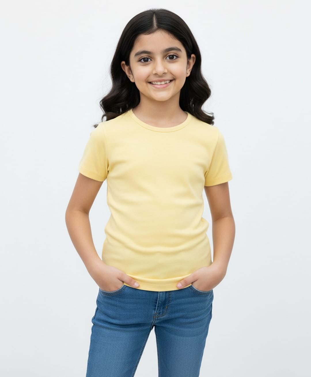 Charm n Cherish Cotton Knit Half Sleeves Solid Tee - Lime Yellow-image-21