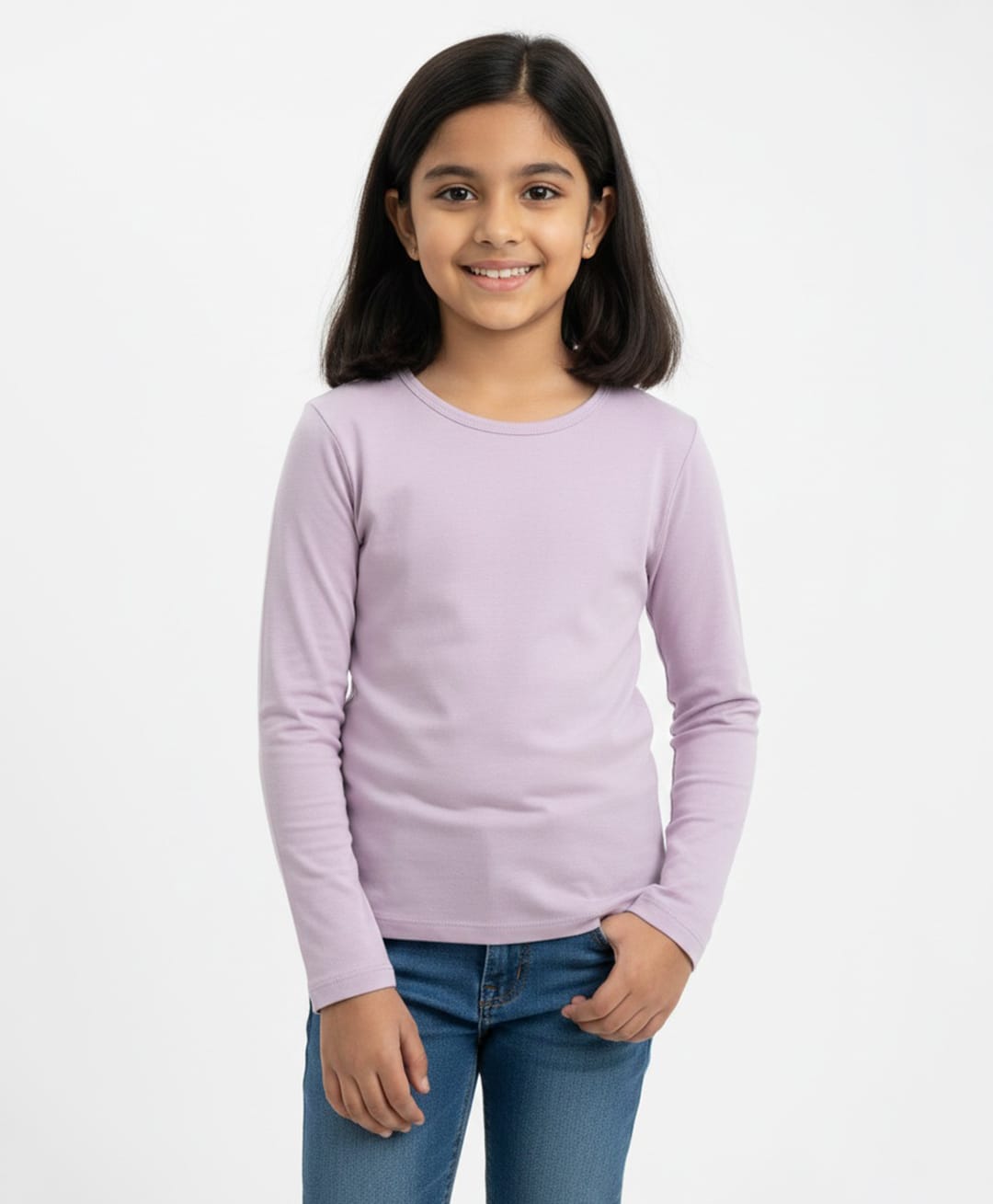 Charm n Cherish Cotton Knit Full Sleeves Solid Tee - Lavender-image-17