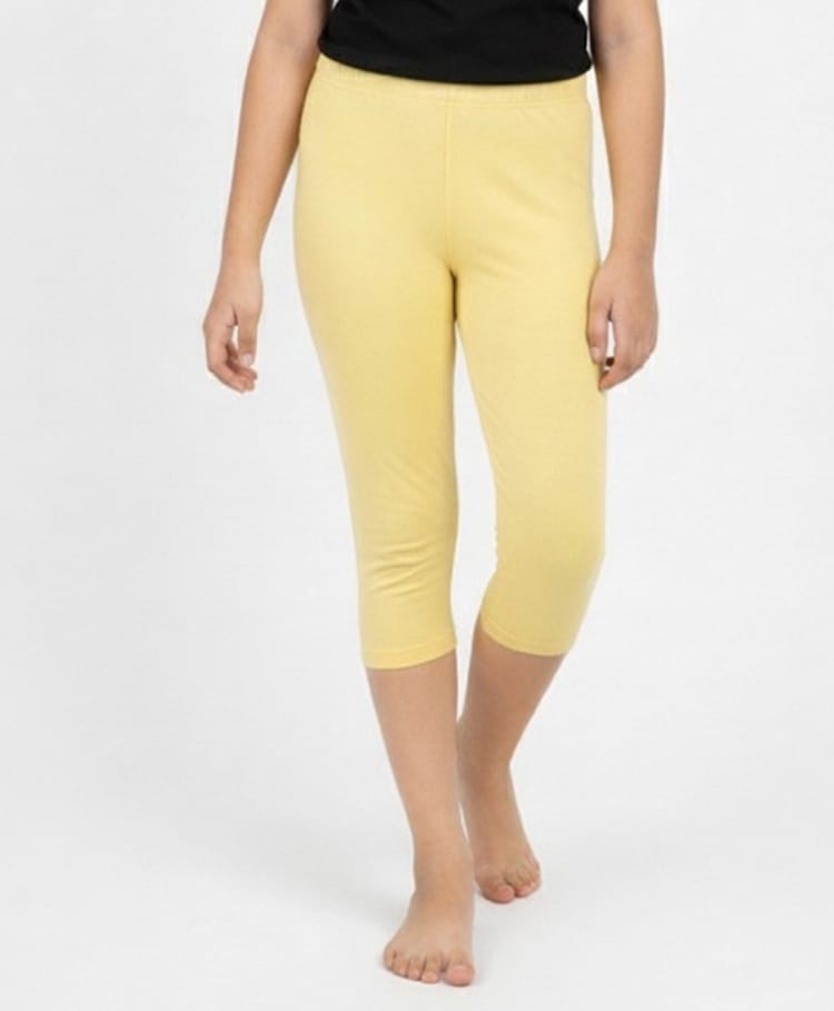 Charm n Cherish Cotton Knit Solid Capri Leggings - Lime Yellow-picture-17