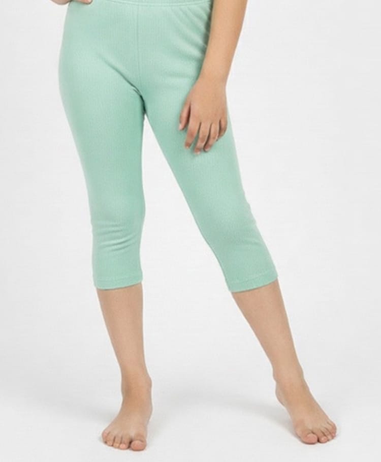 Charm n Cherish Cotton Knit Solid Capri Leggings - Green-picture-35