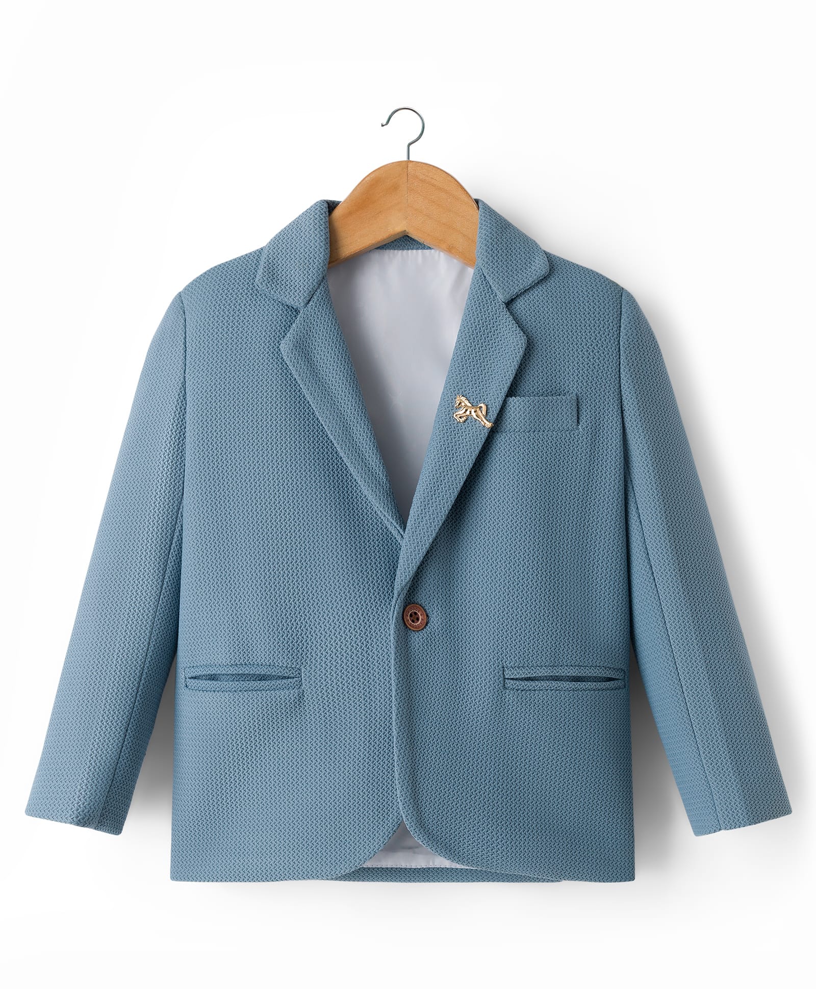 Rikidoos Embosis Hosiery Woven Full Sleeves Solid Party Blazer - Blue-picture-18