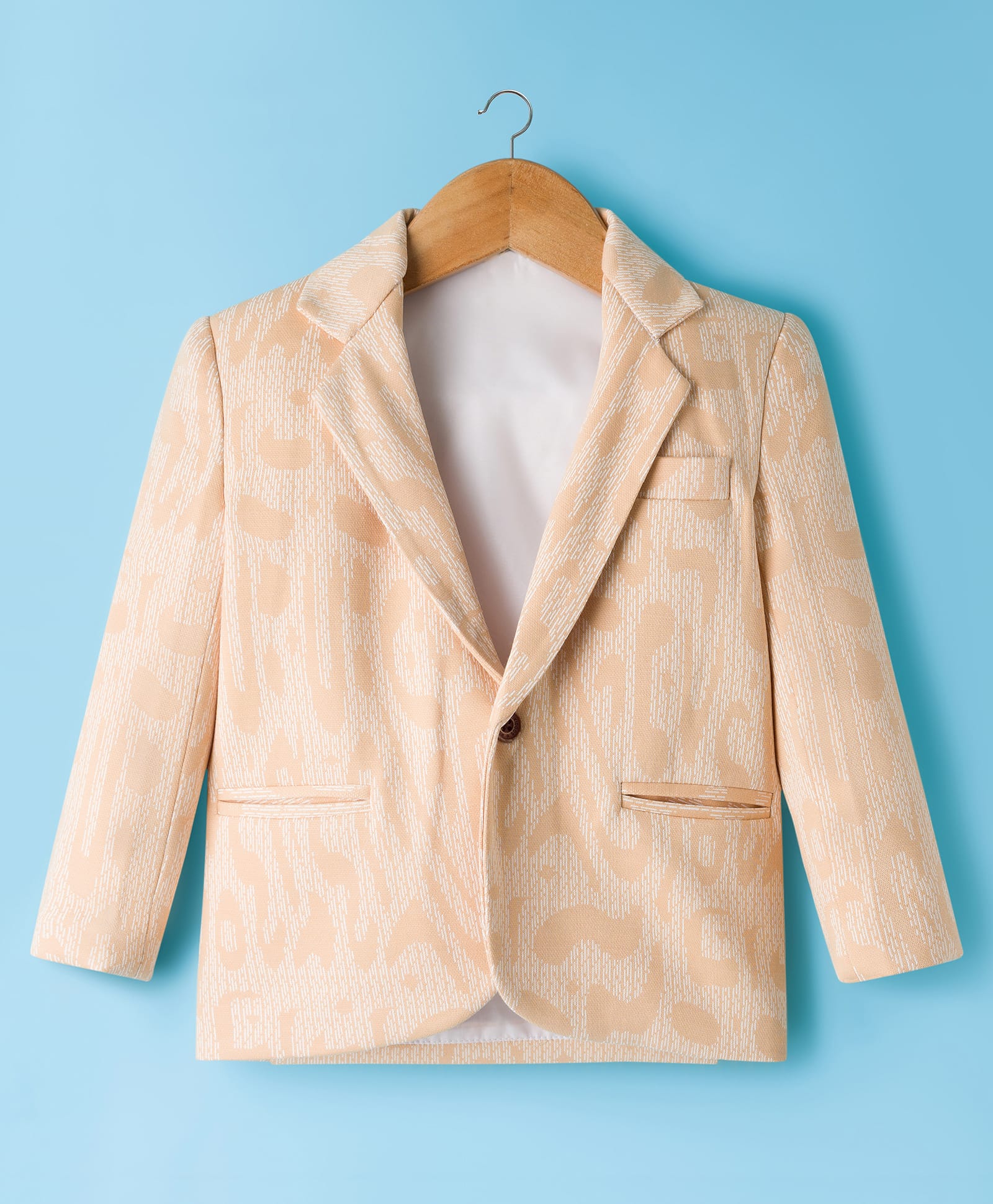 Rikidoos Embosis Hosiery Woven Full Sleeves Printed Party Blazer - Beige-picture-28
